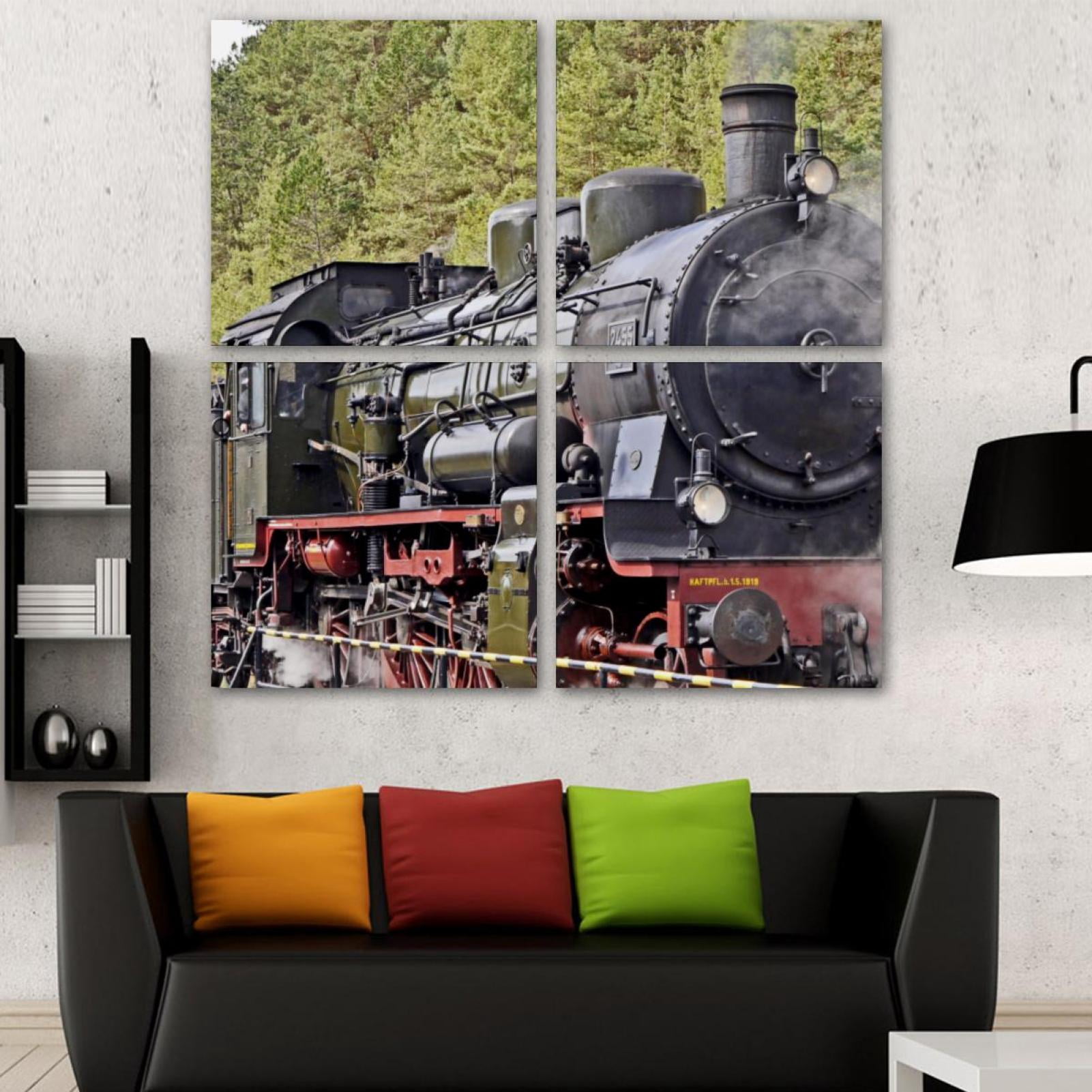 OWNSERIES Old Steam Train Locomotive Pattern 4PC Frameless Canvas Wall ...
