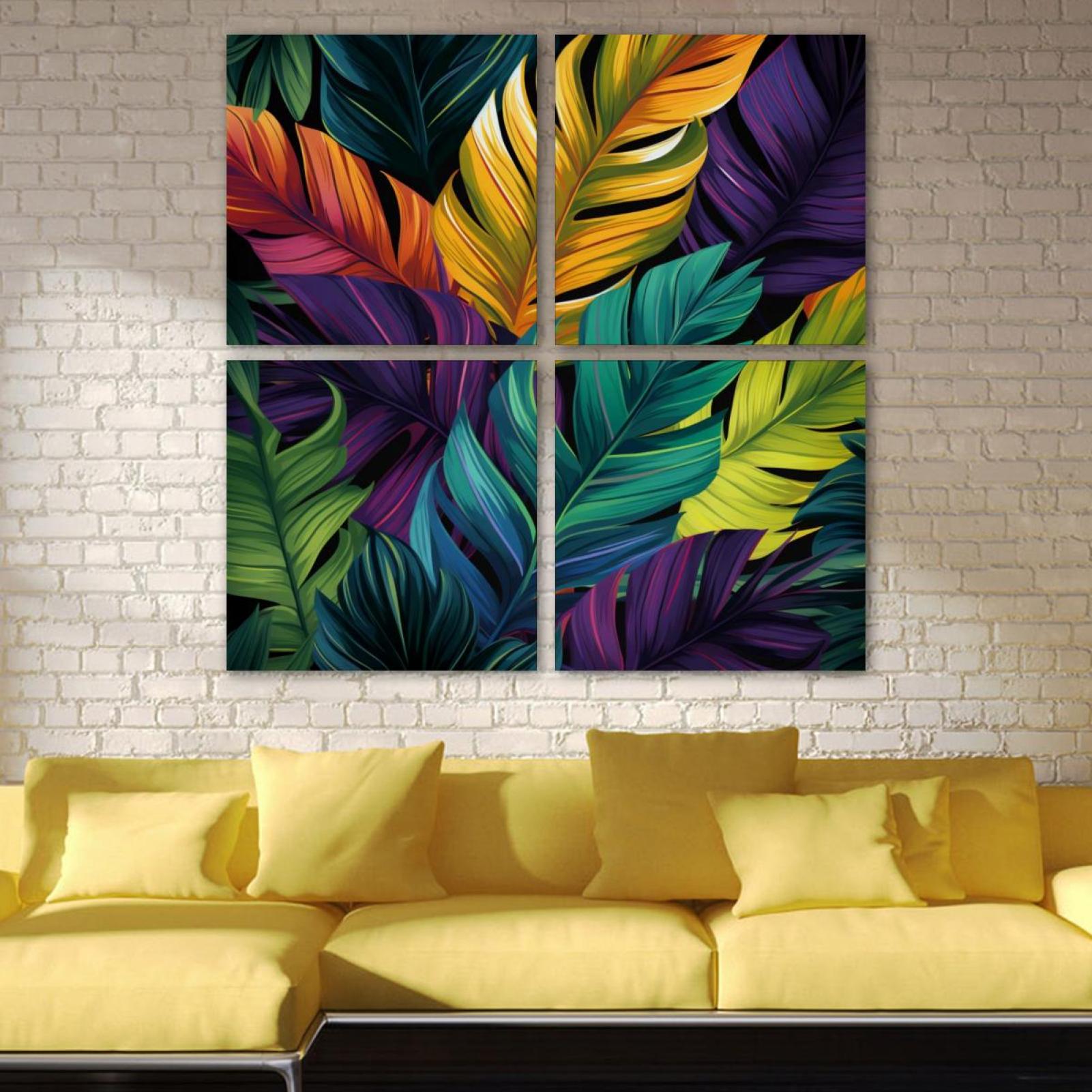 OWNSERIES Palm Leaves Pattern 4PC Frameless Canvas Wall Art Paintings ...