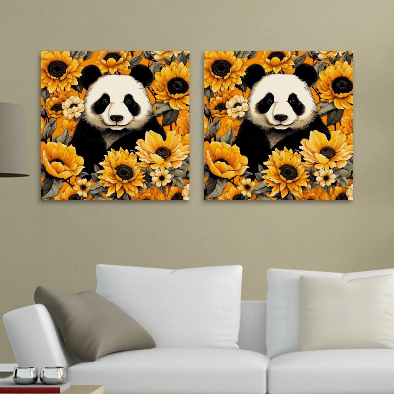 OWNSERIES Panda Among Sunflowers Pattern 2PC Canvas Wall Art Paintings ...