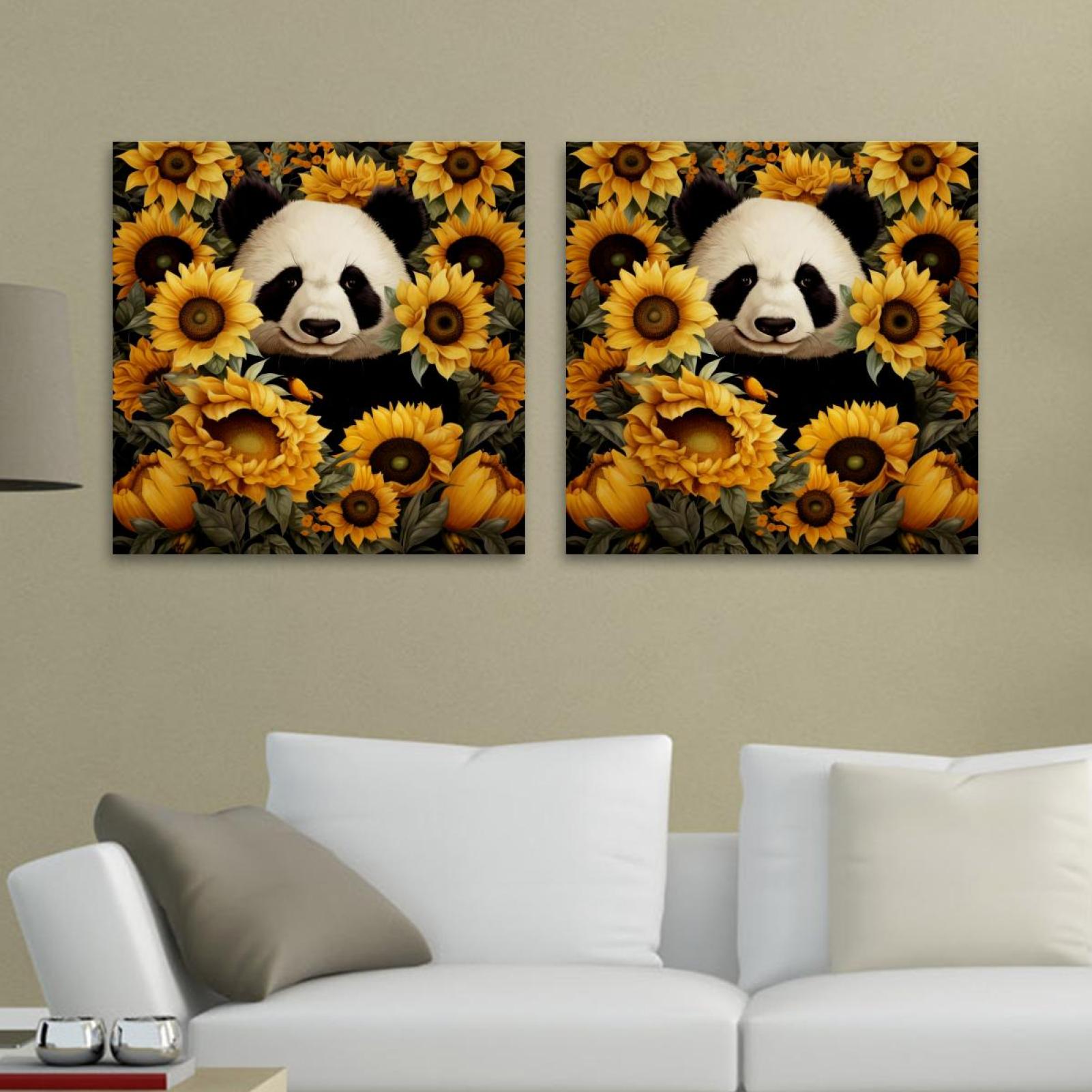 OWNSERIES Panda Among Sunflowers Pattern 2PC Canvas Wall Art Paintings ...