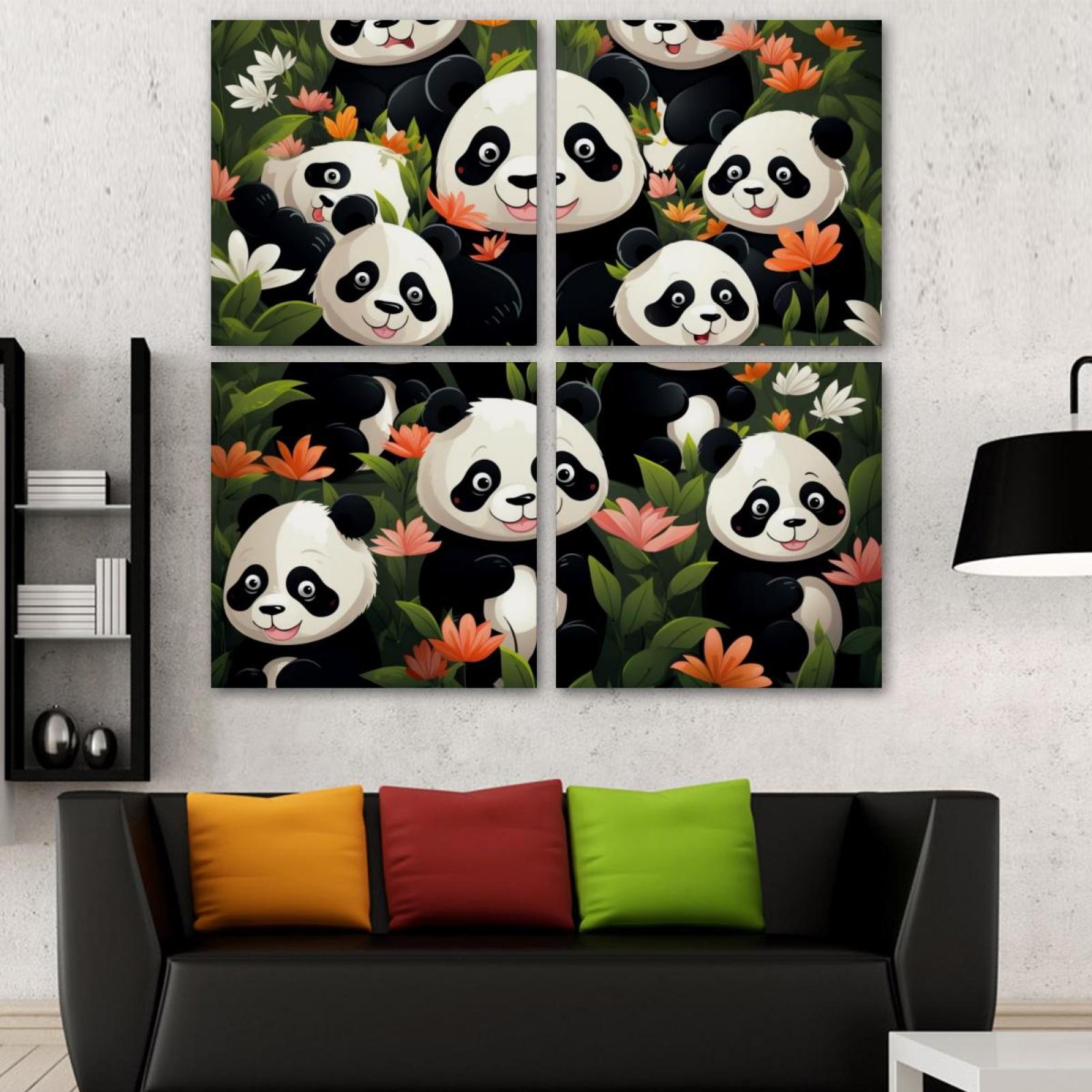 OWNSERIES Panda Pattern Pattern 4PC Frameless Canvas Wall Art Paintings ...