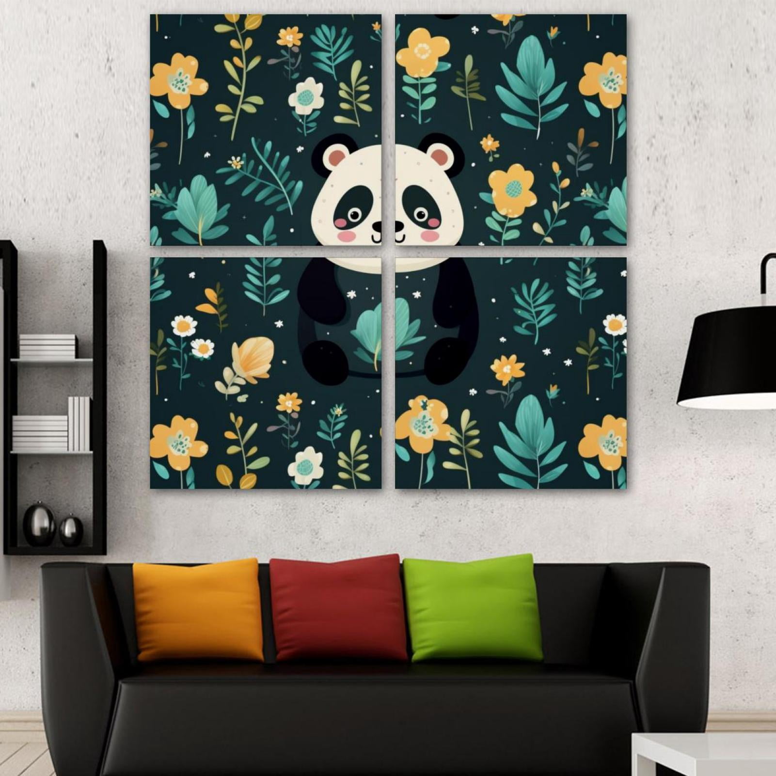 OWNSERIES Panda Pattern Pattern 4PC Frameless Canvas Wall Art Paintings ...