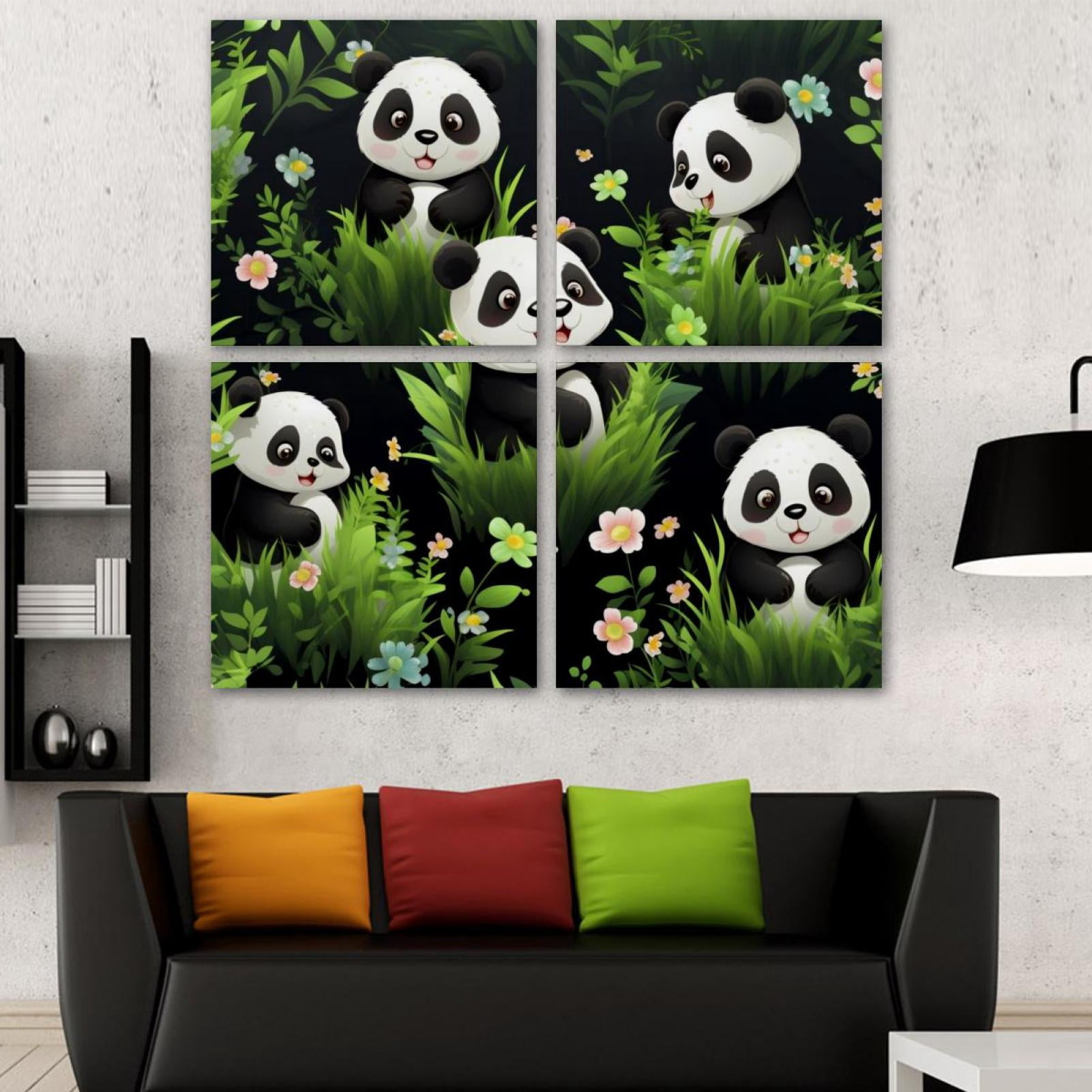 OWNSERIES Panda Pattern Pattern 4PC Frameless Canvas Wall Art Paintings ...