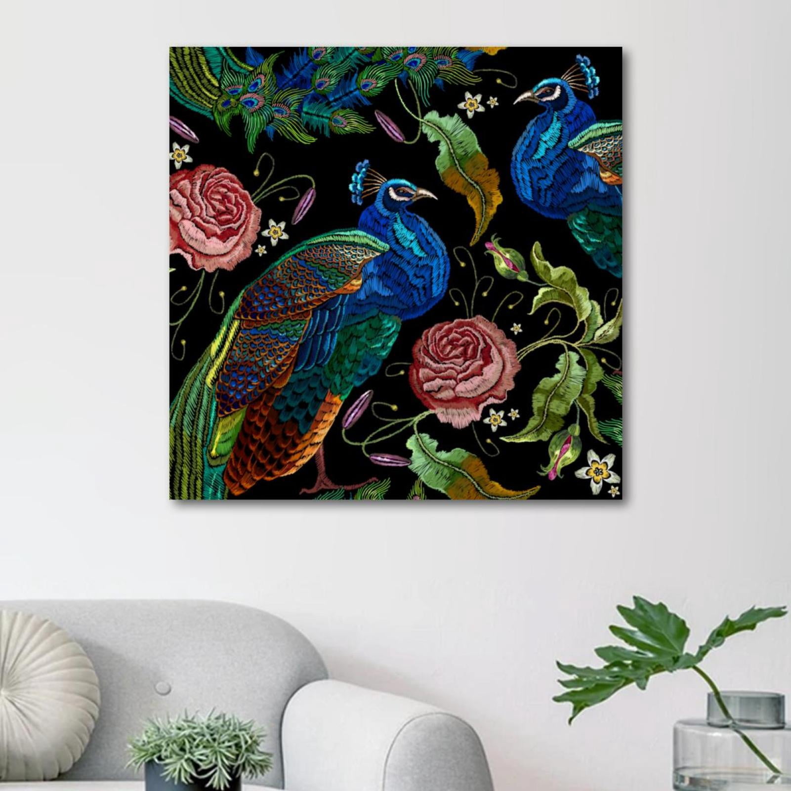 OWNSERIES Peacock Black Pattern Canvas Wall Art Paintings for Living ...