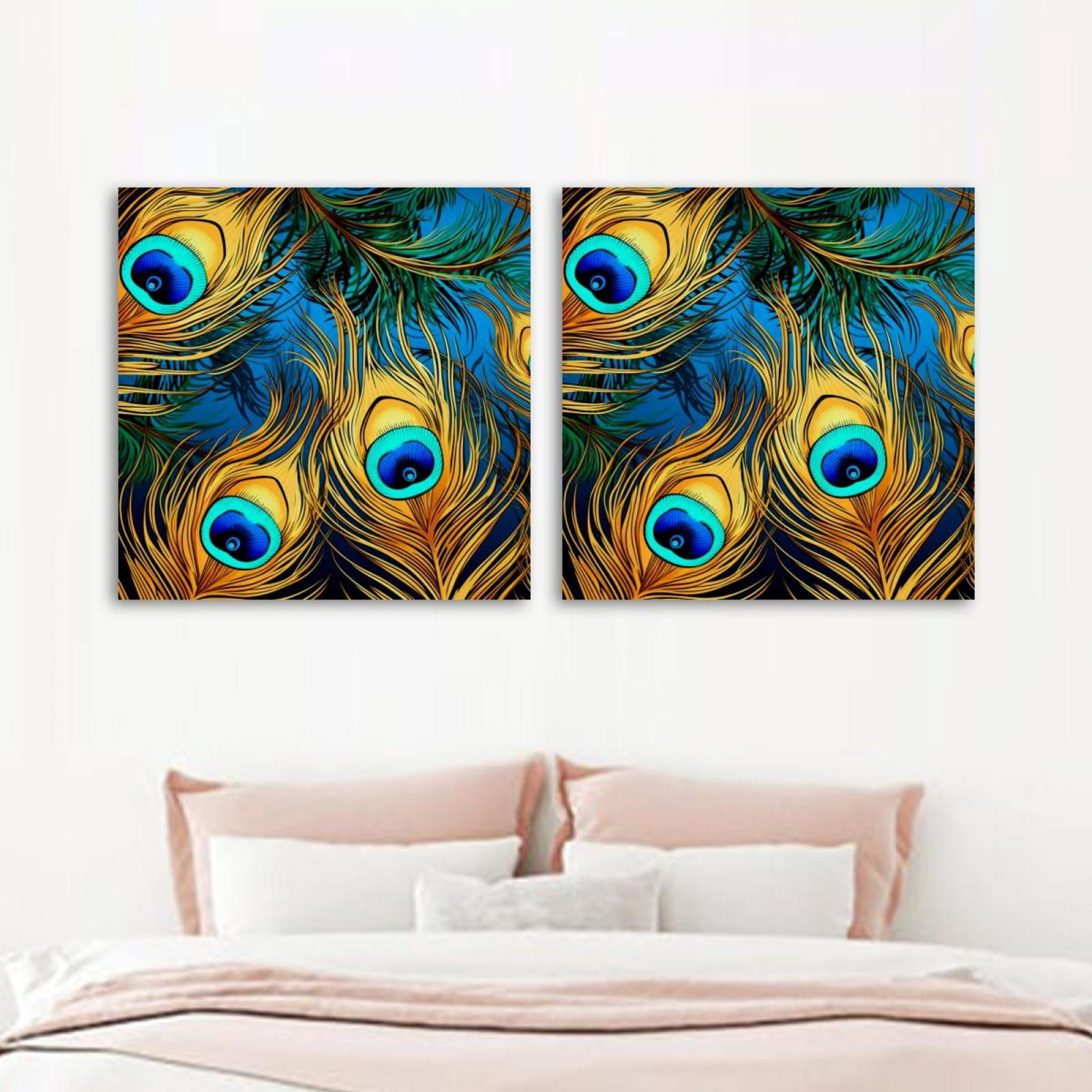 OWNSERIES Peacock Feather Pattern Pattern 2PC Canvas Wall Art Paintings ...