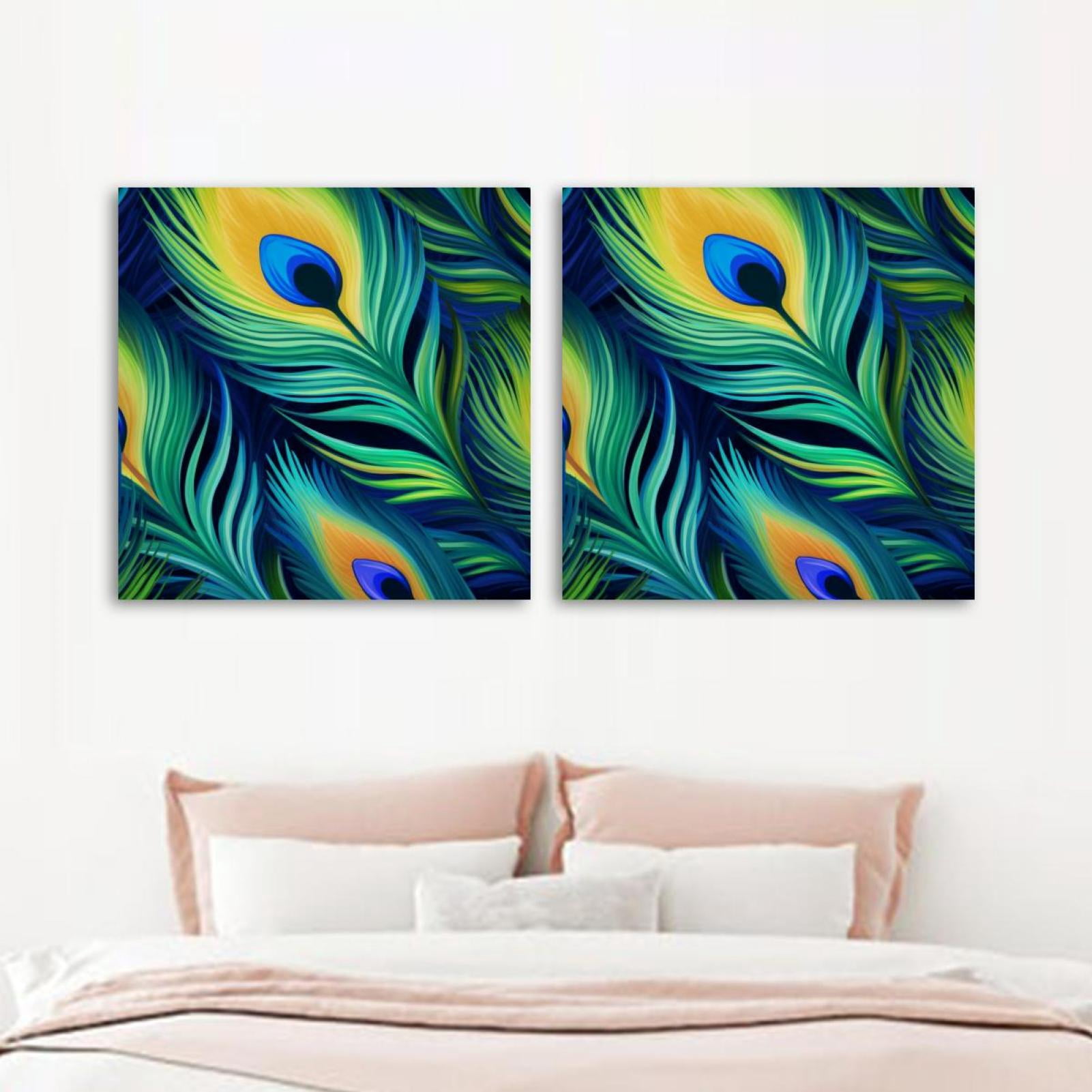 OWNSERIES Peacock Feather Pattern Pattern 2PC Canvas Wall Art Paintings ...