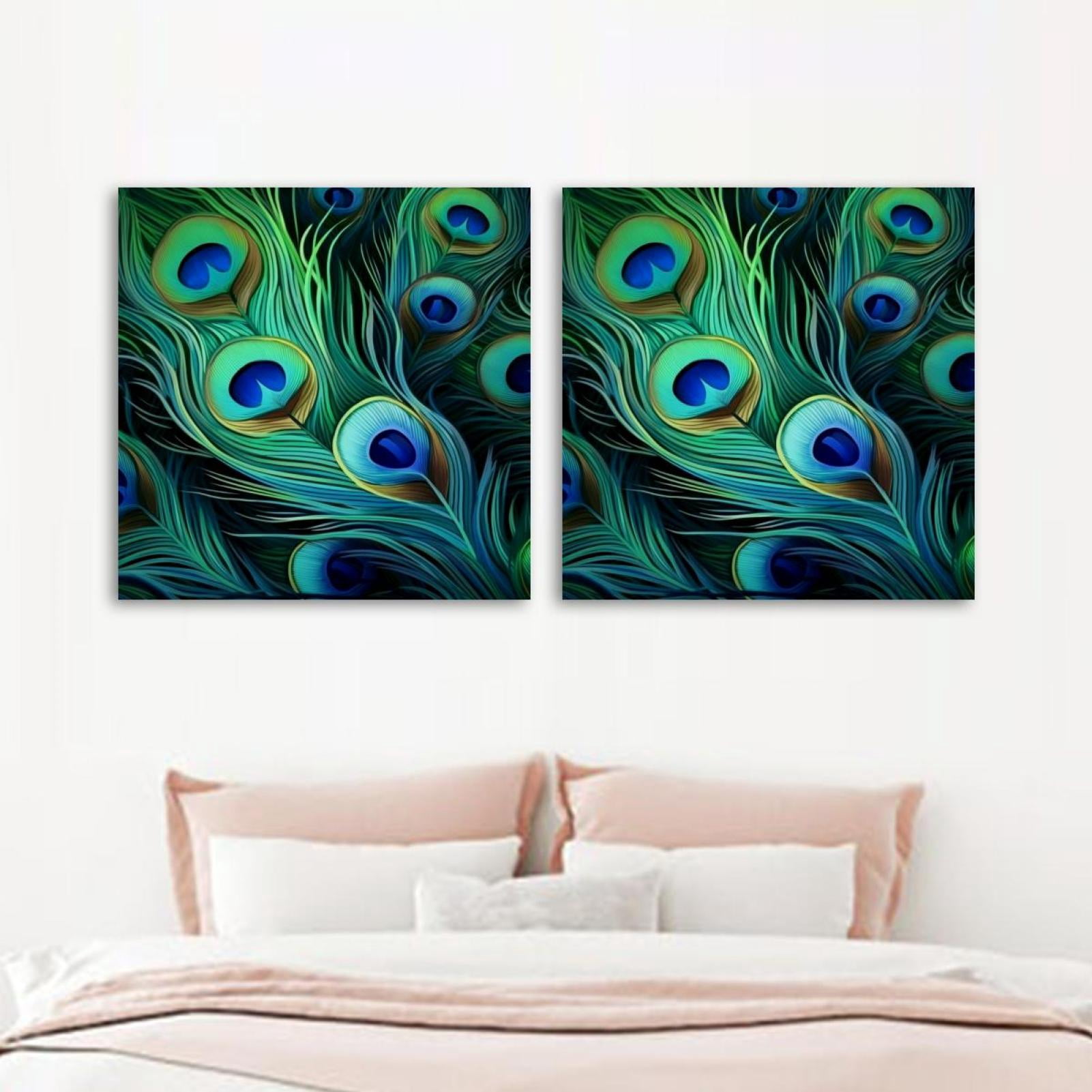 OWNSERIES Peacock Feather Pattern Pattern 2PC Canvas Wall Art Paintings ...