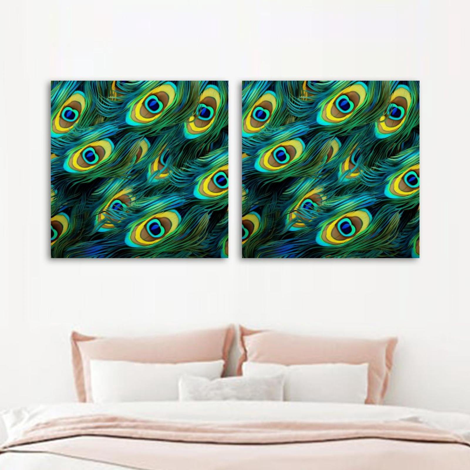 OWNSERIES Peacock Feather Pattern Pattern 2PC Canvas Wall Art Paintings ...