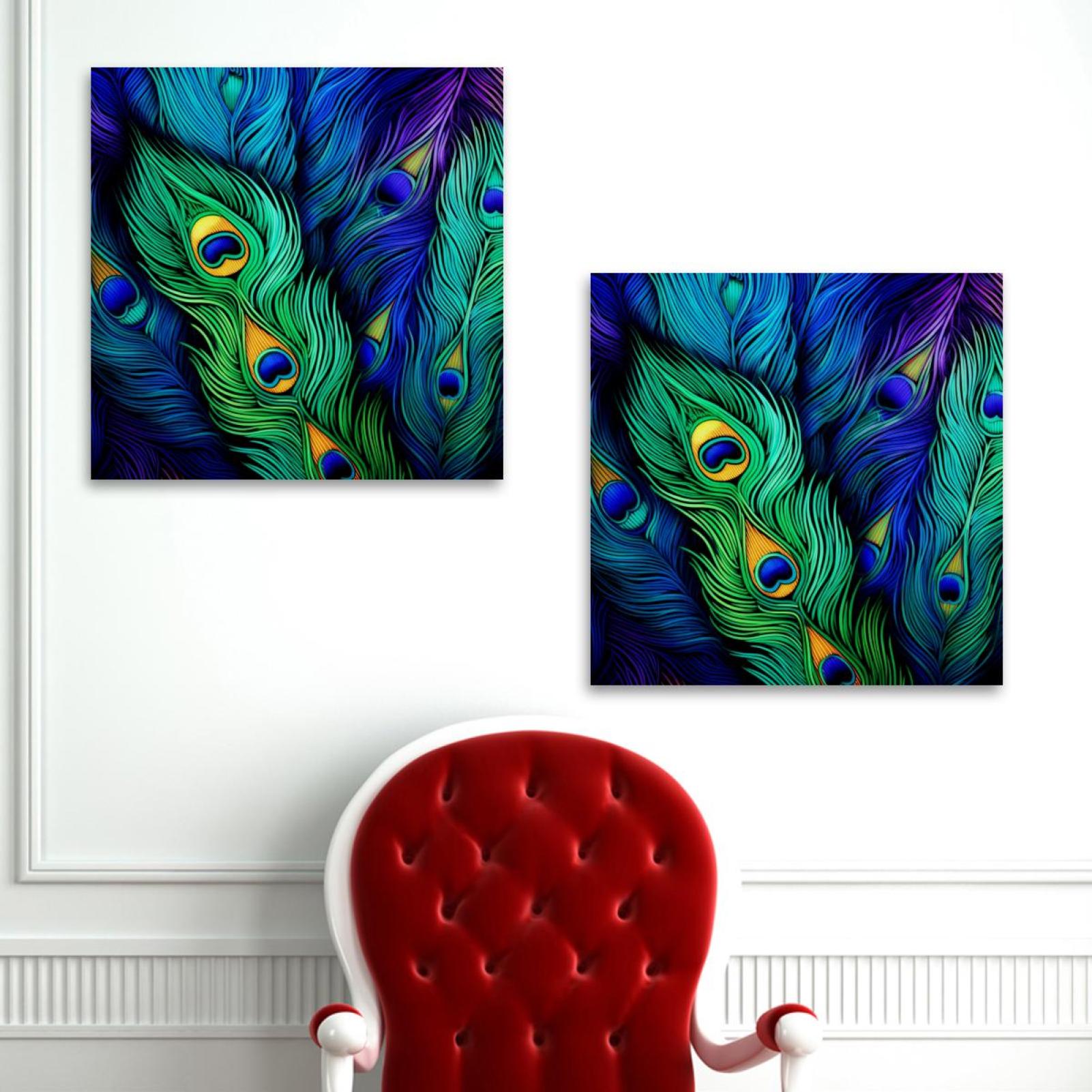 OWNSERIES Peacock Feather Pattern 2PC Canvas Wall Art Paintings for