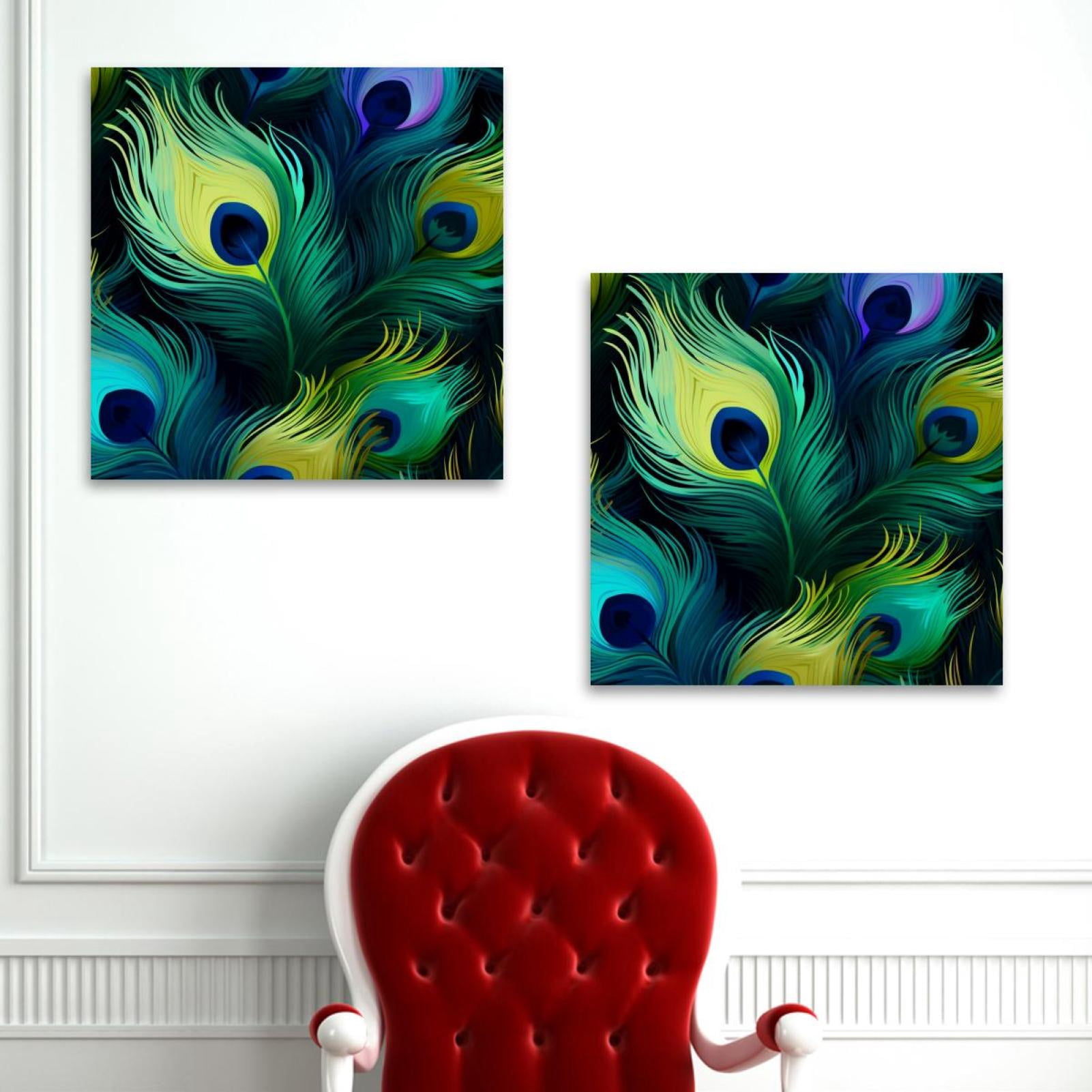 OWNSERIES Peacock Feather Pattern 2PC Canvas Wall Art Paintings for ...