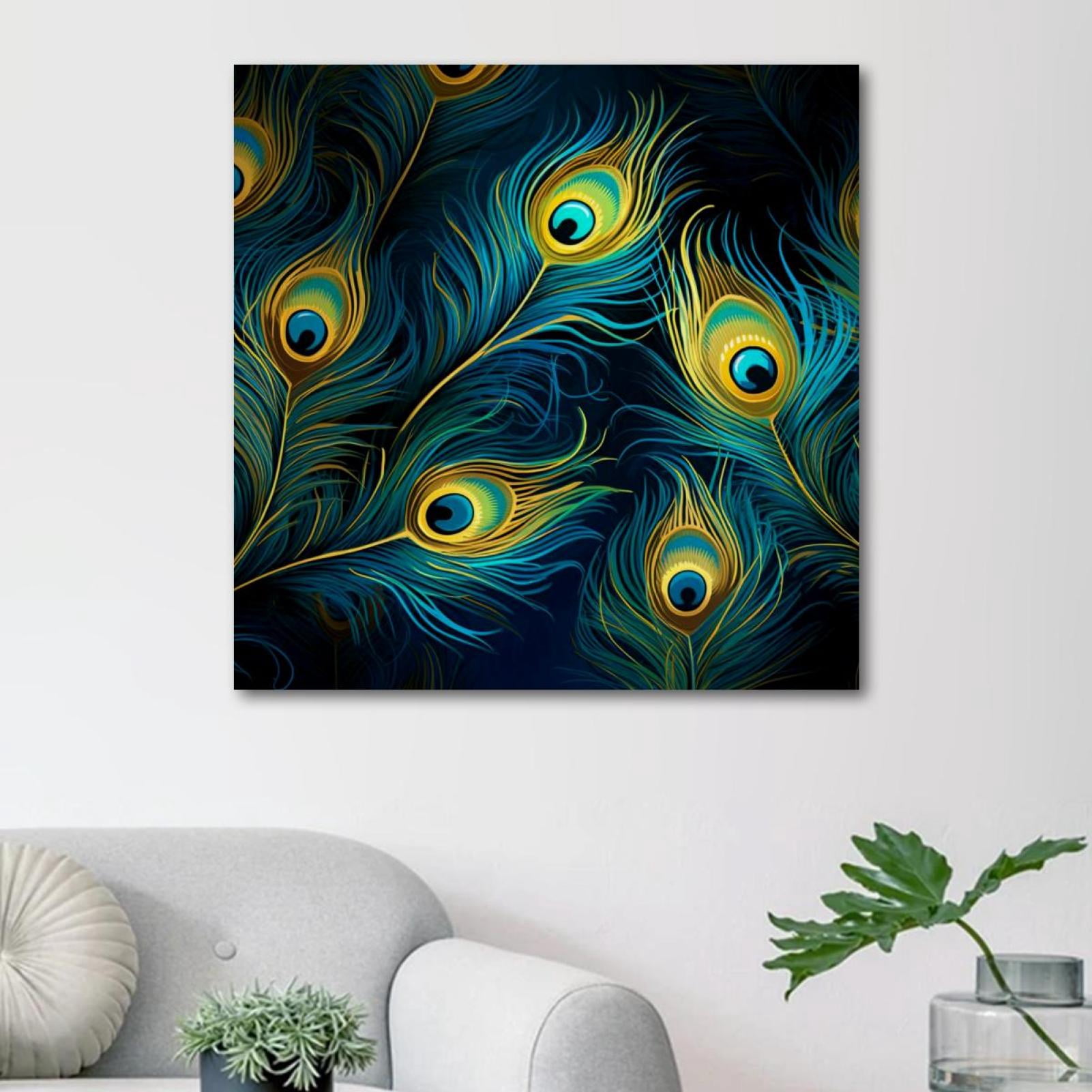 OWNSERIES Peacock Feather Pattern Canvas Wall Art Paintings for Living ...
