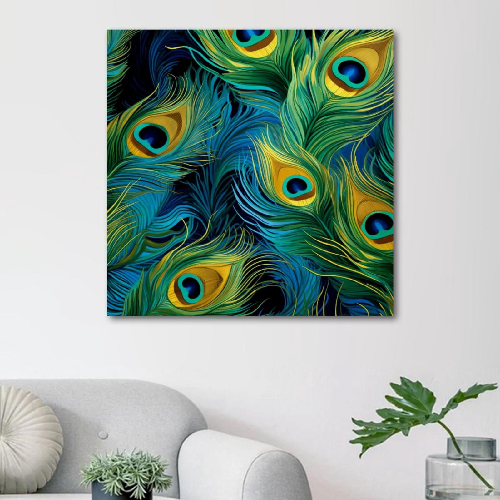 OWNSERIES Peacock Feather Pattern Canvas Wall Art Paintings for Living ...