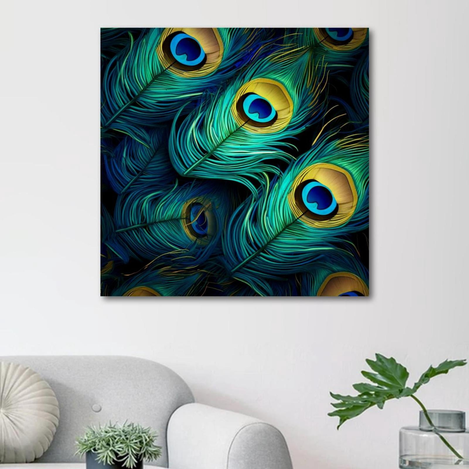 OWNSERIES Peacock Feather Pattern Canvas Wall Art Paintings for Living ...