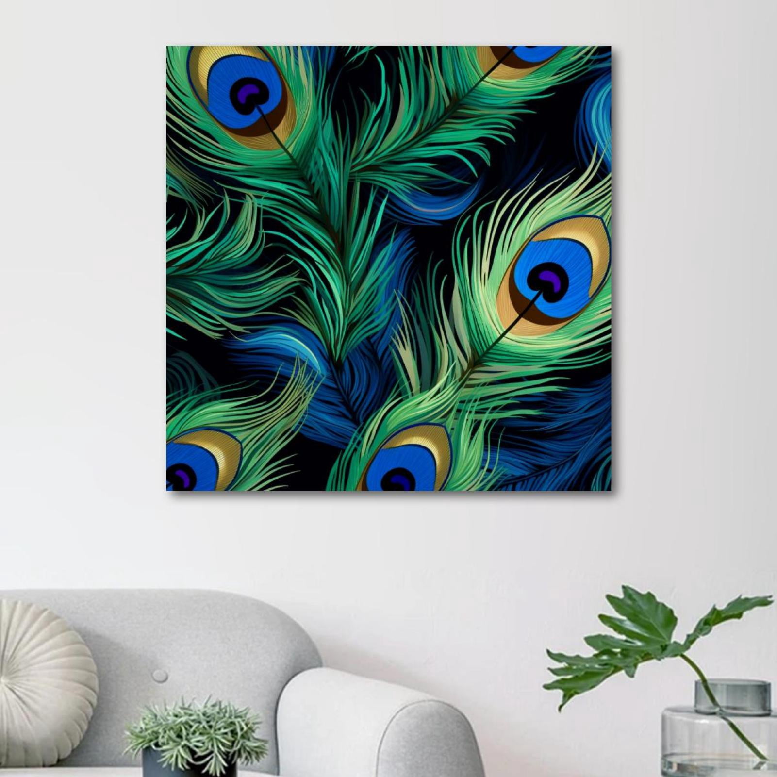 OWNSERIES Peacock Feather Pattern Canvas Wall Art Paintings for Living ...