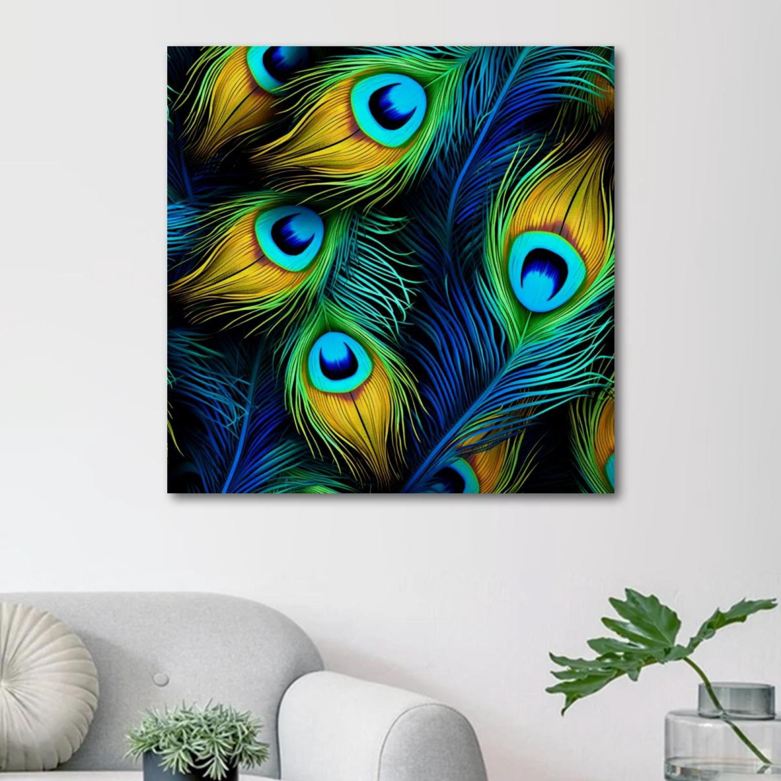 OWNSERIES Peacock Feather Pattern Canvas Wall Art Paintings for Living ...