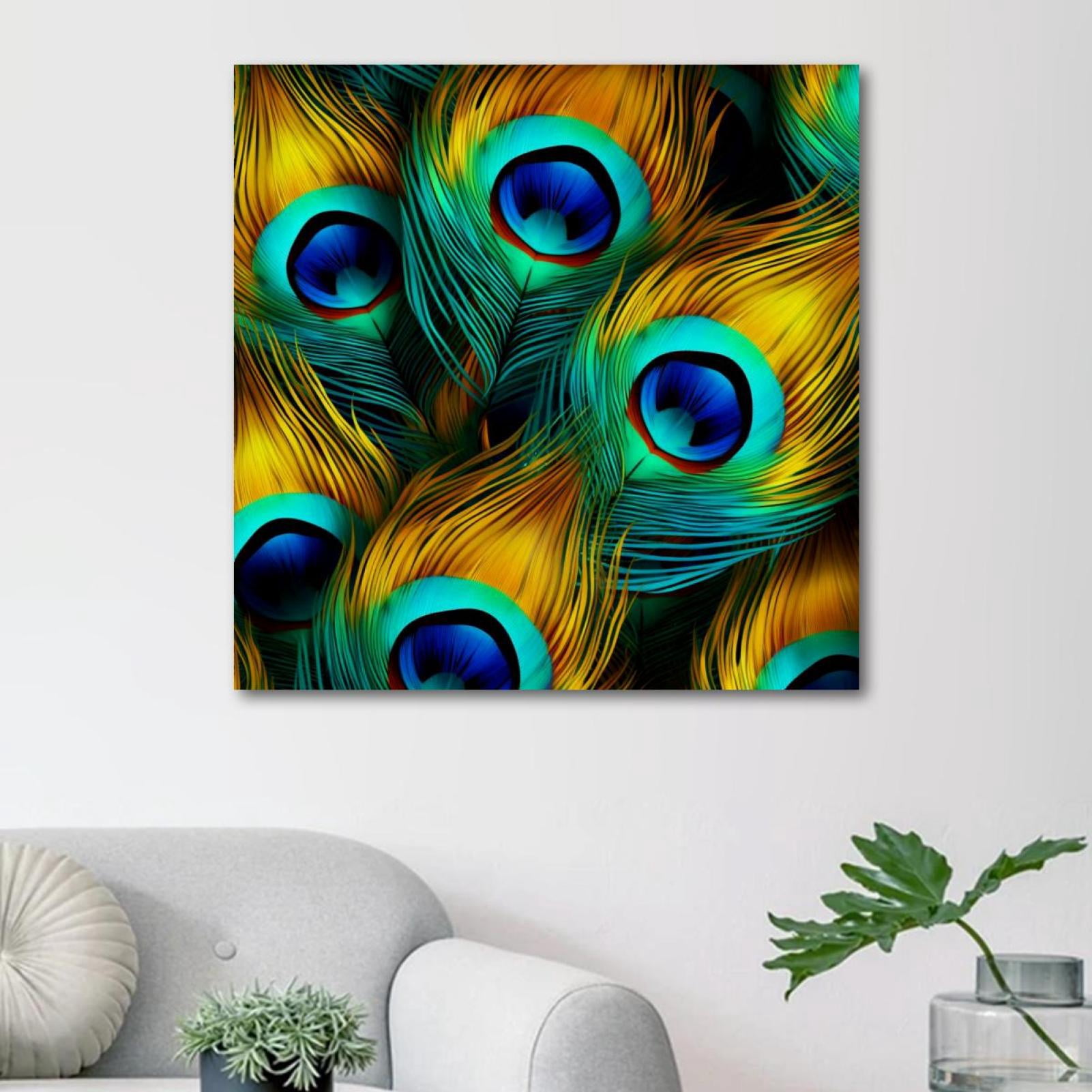 OWNSERIES Peacock Feather Pattern Canvas Wall Art Paintings for Living ...