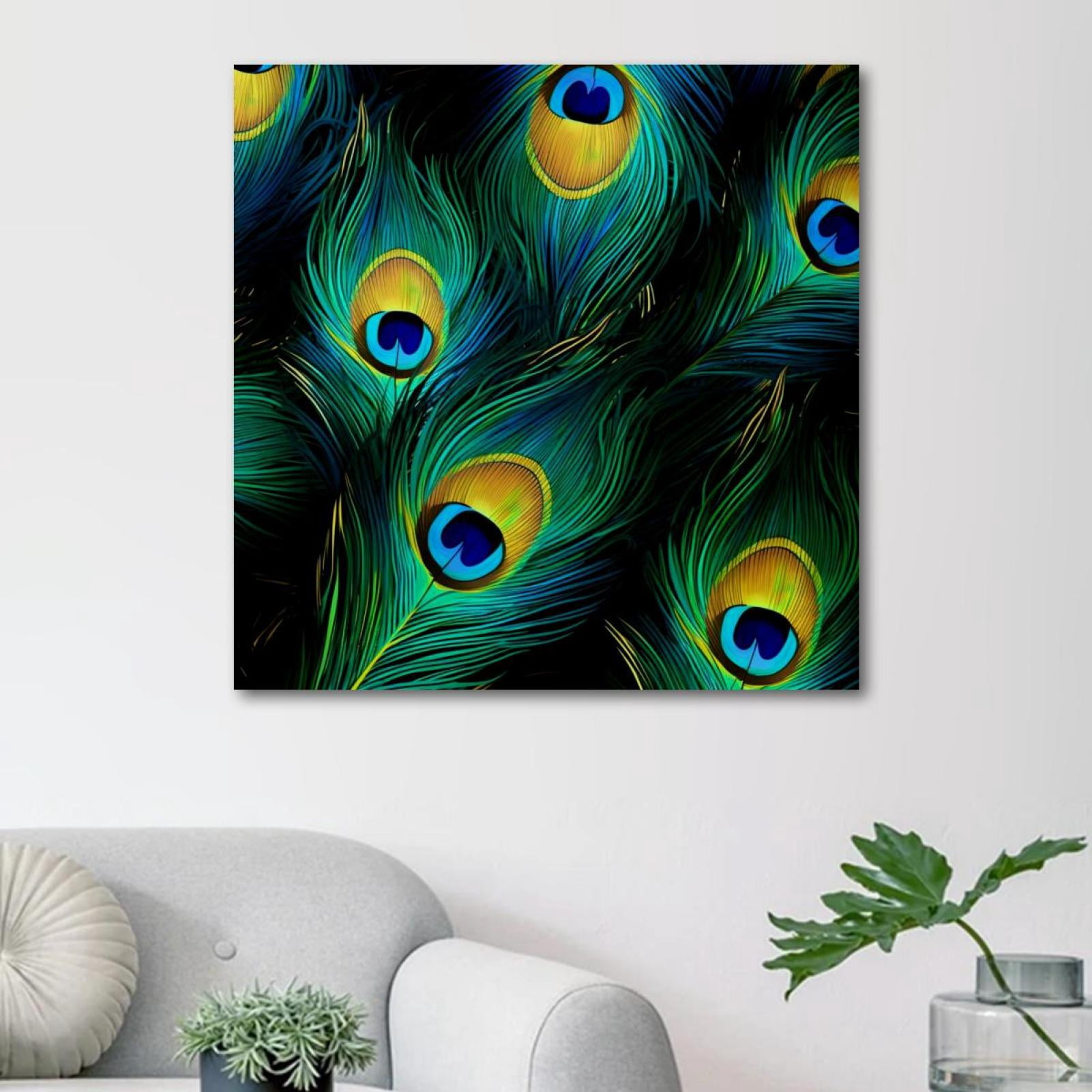 OWNSERIES Peacock Feather Pattern Canvas Wall Art Paintings for Living ...