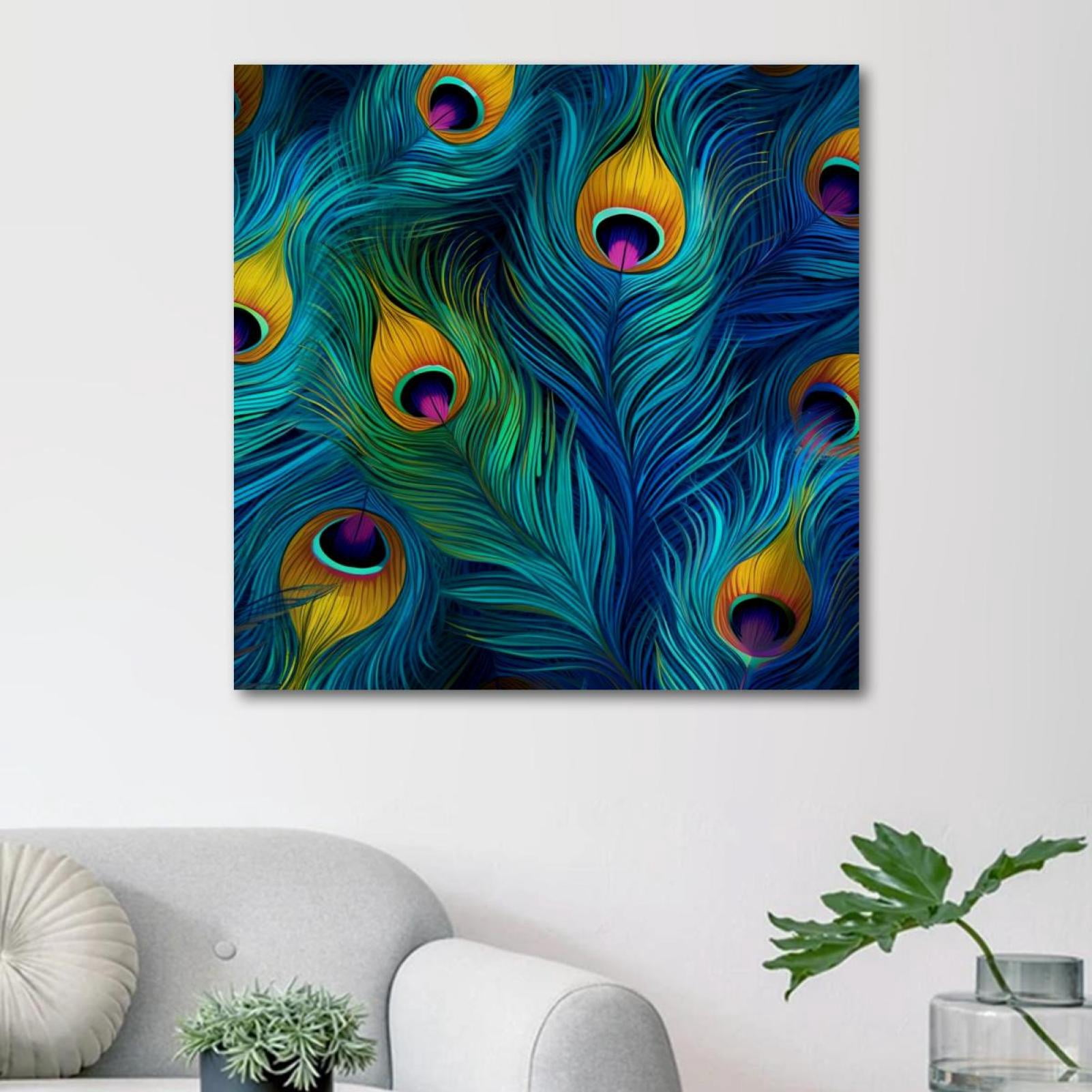 OWNSERIES Peacock Feather Pattern Canvas Wall Art Paintings for Living ...