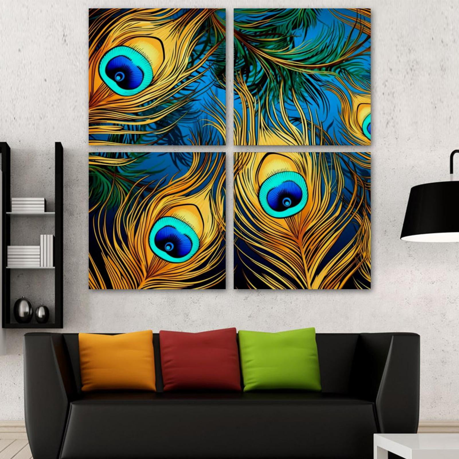 OWNSERIES Peacock Feather Pattern Pattern 4PC Frameless Canvas Wall Art ...