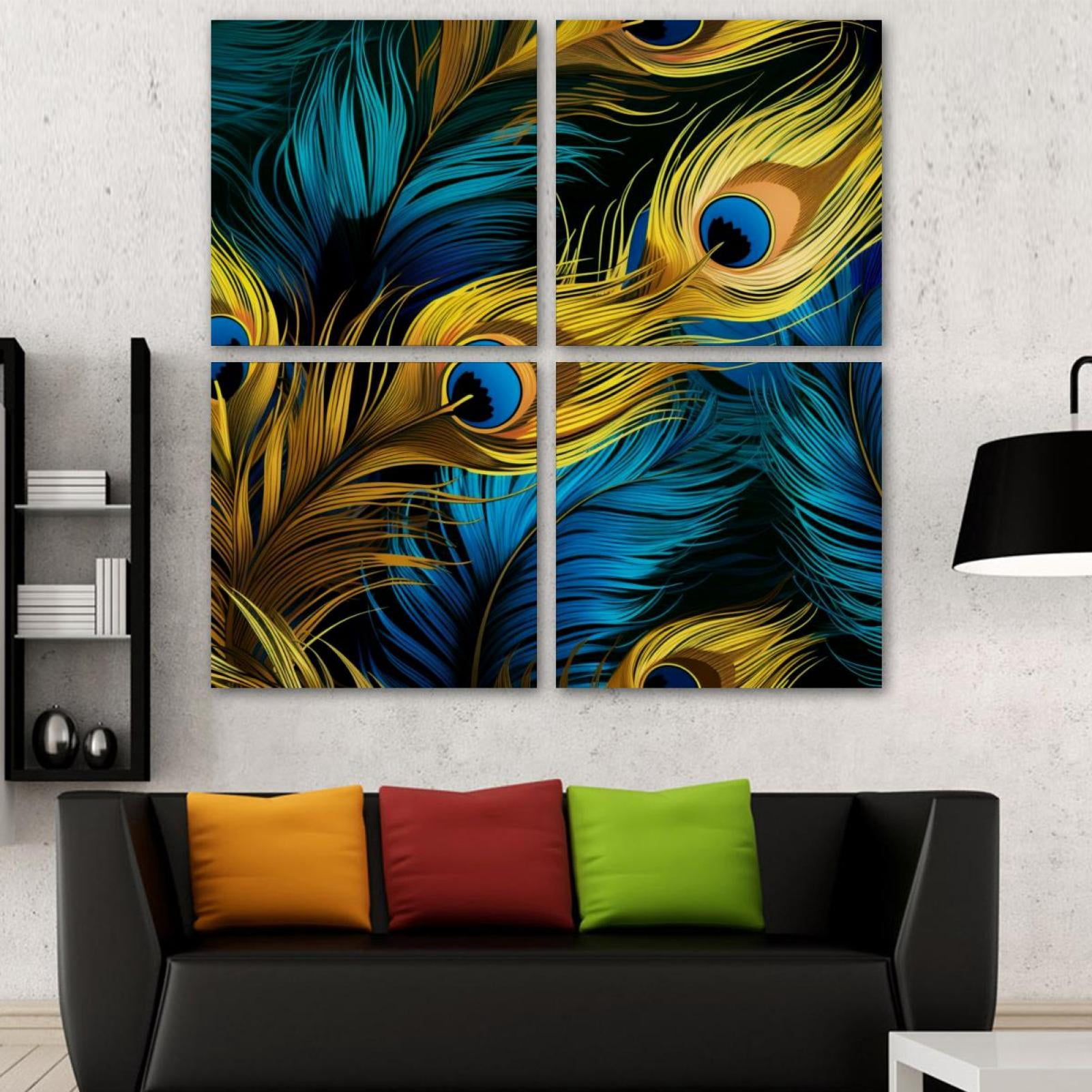 OWNSERIES Peacock Feather Pattern Pattern 4PC Frameless Canvas Wall Art ...