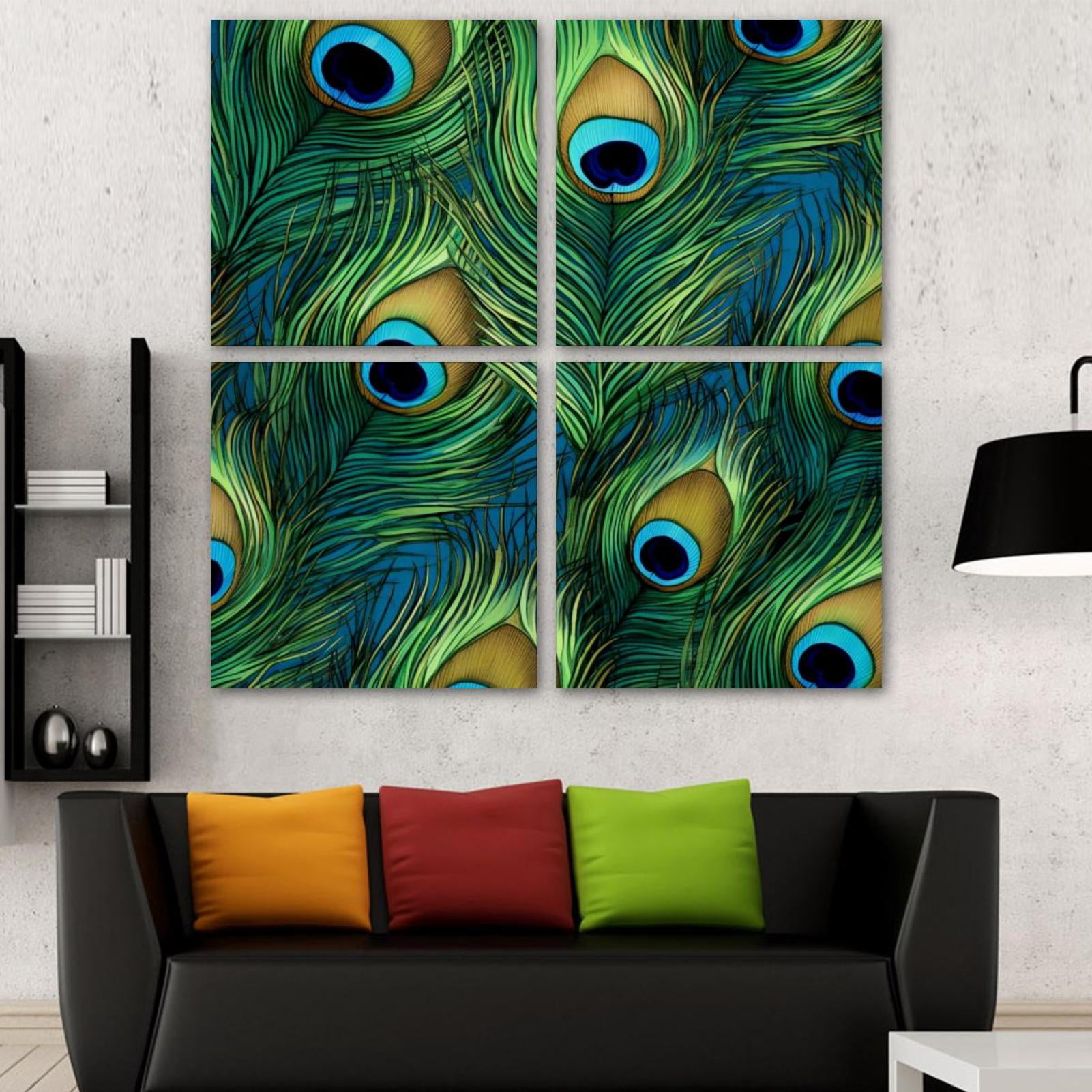 OWNSERIES Peacock Feather Pattern Pattern 4PC Frameless Canvas Wall Art ...