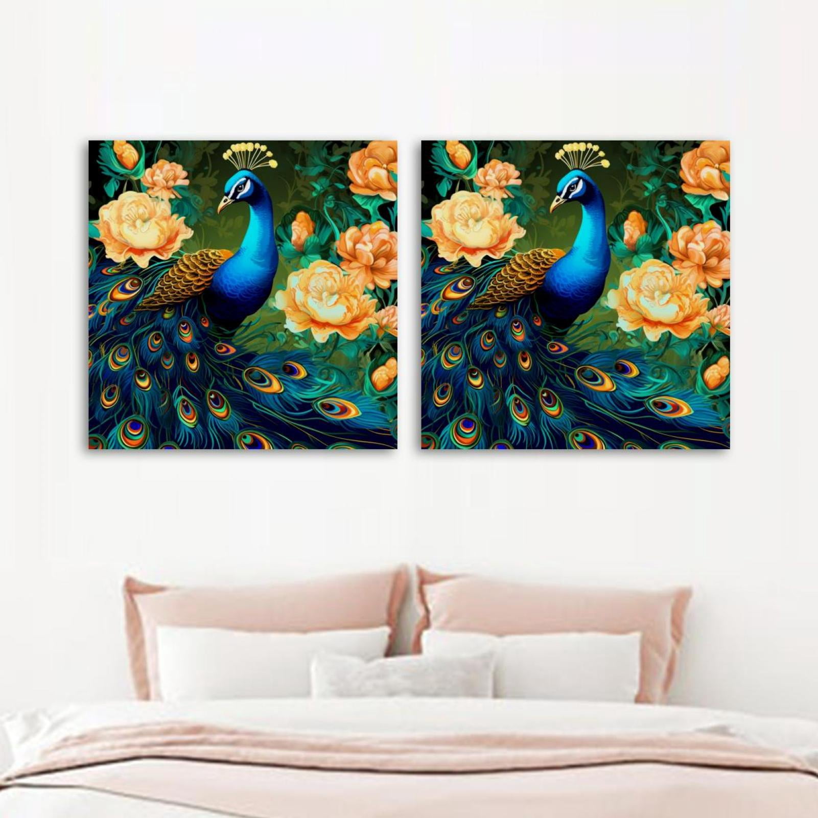 OWNSERIES Peacock Pattern 2PC Canvas Wall Art Paintings for Living Room ...