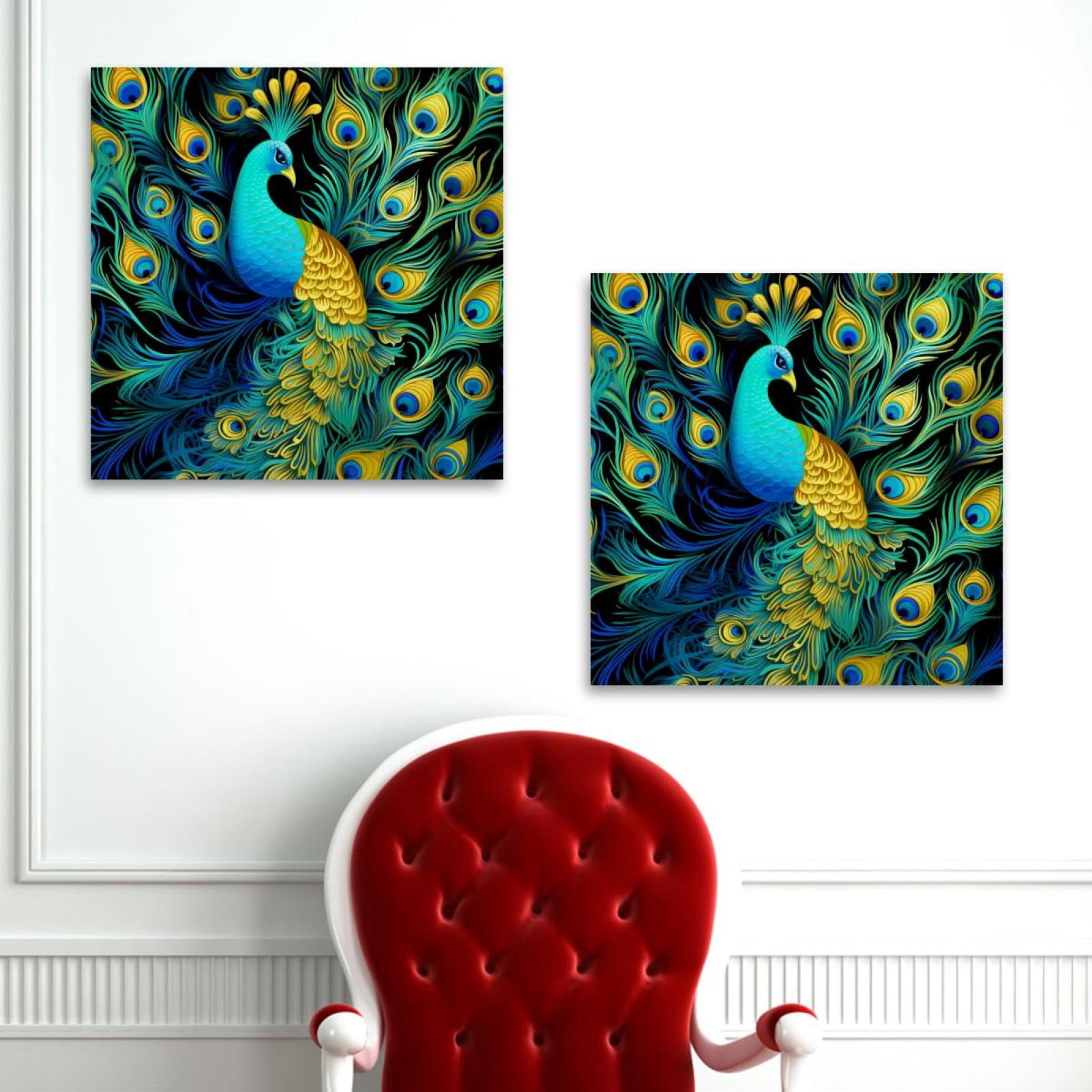 OWNSERIES Peacock Pattern 2PC Canvas Wall Art Paintings for Living Room ...
