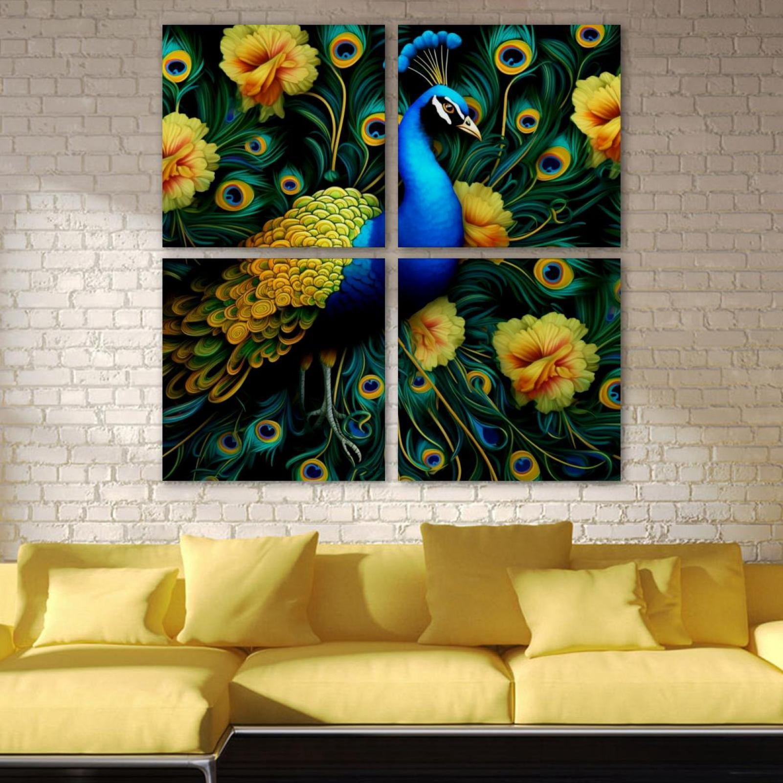 OWNSERIES Peacock Pattern 4PC Frameless Canvas Wall Art Paintings for ...