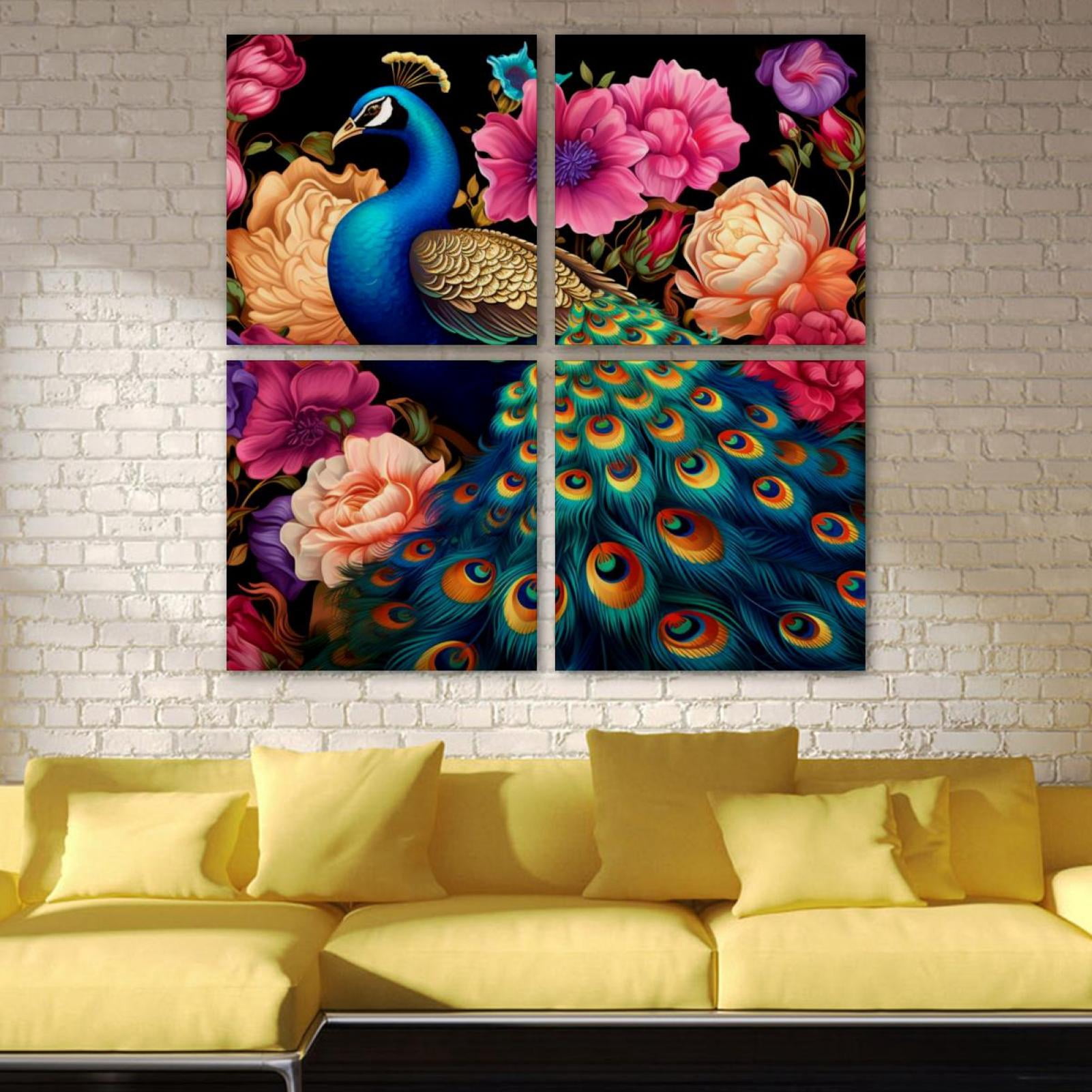 OWNSERIES Peacock Pattern 4PC Frameless Canvas Wall Art Paintings for ...