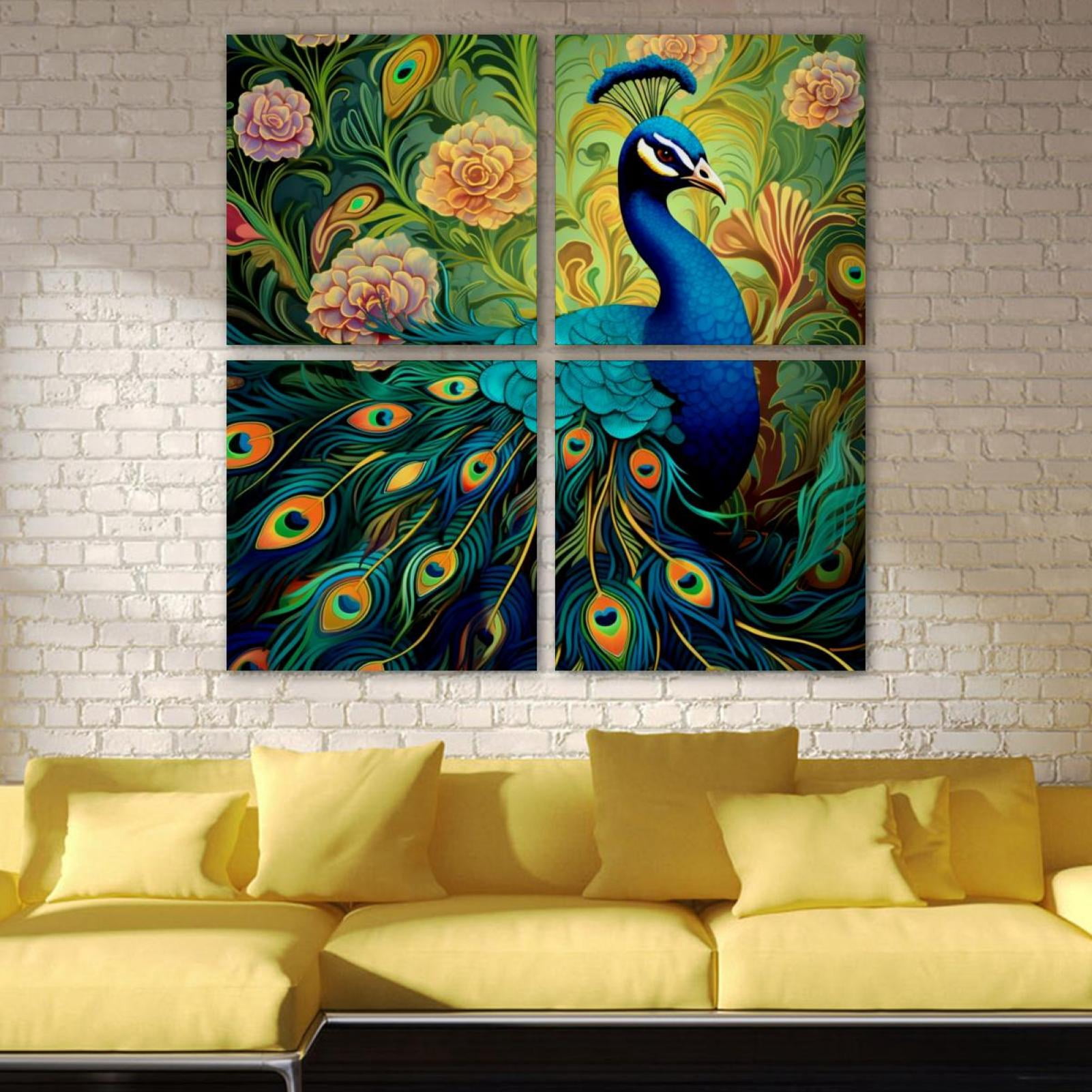 OWNSERIES Peacock Pattern 4PC Frameless Canvas Wall Art Paintings for ...