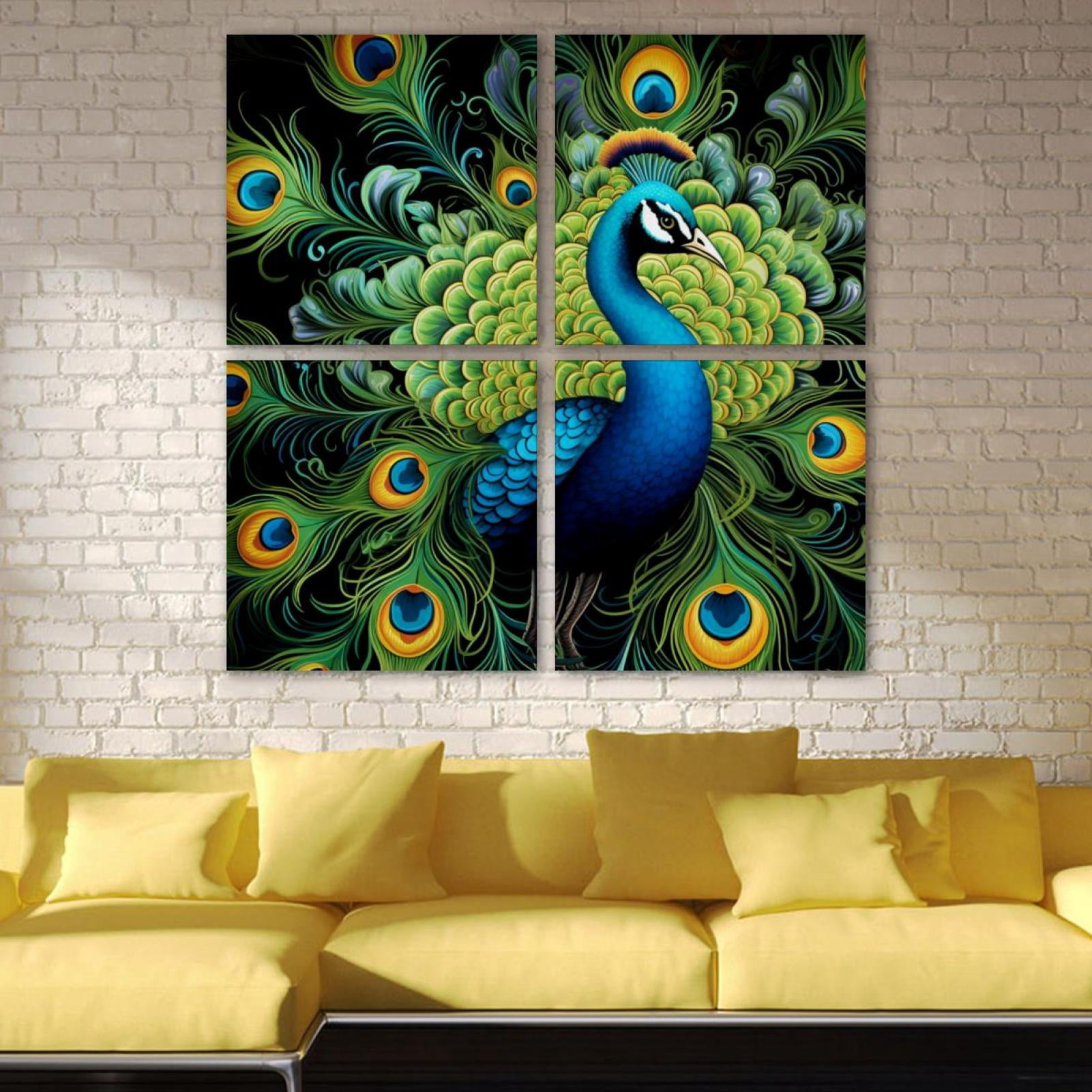 OWNSERIES Peacock Pattern 4PC Frameless Canvas Wall Art Paintings for ...