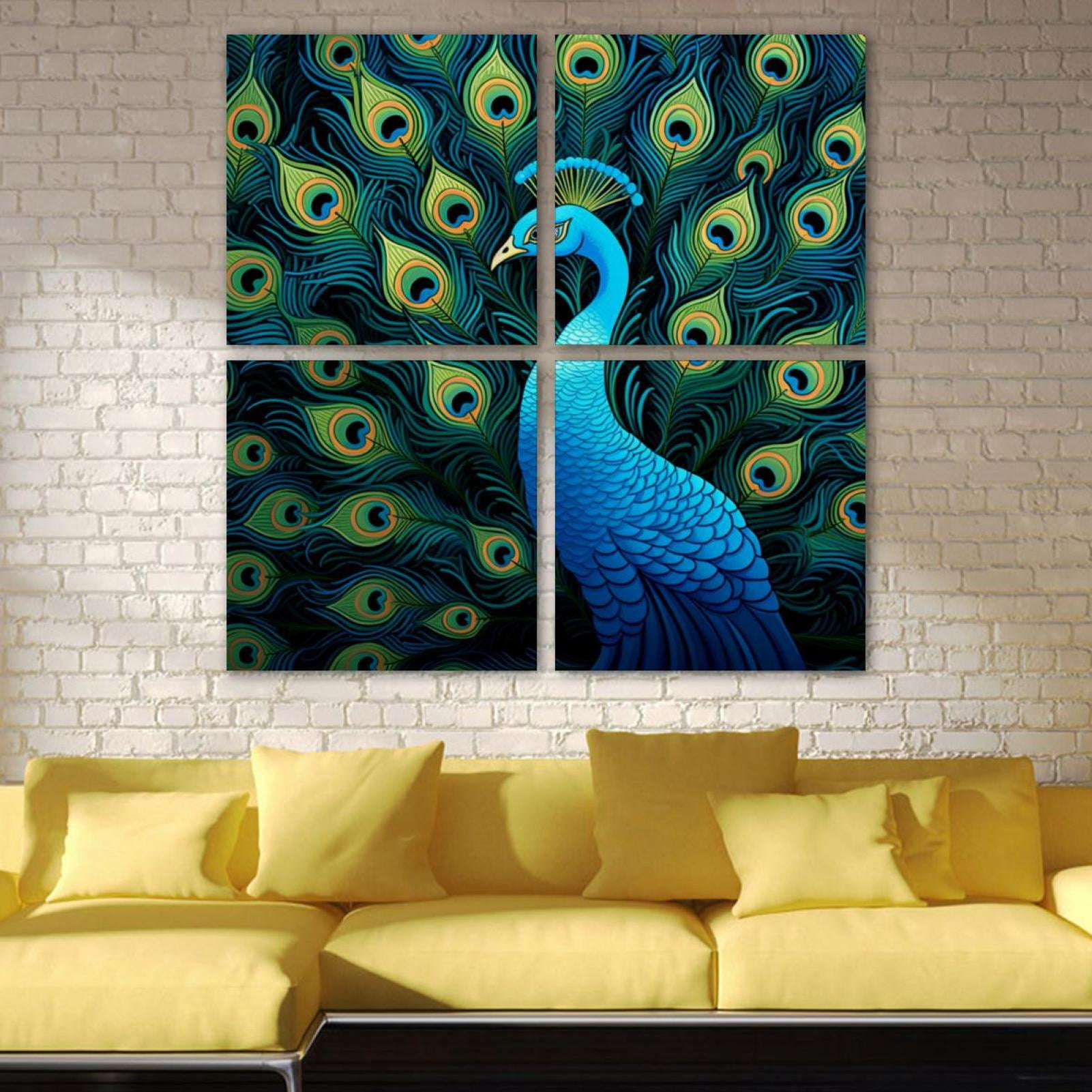 OWNSERIES Peacock Pattern 4PC Frameless Canvas Wall Art Paintings for ...