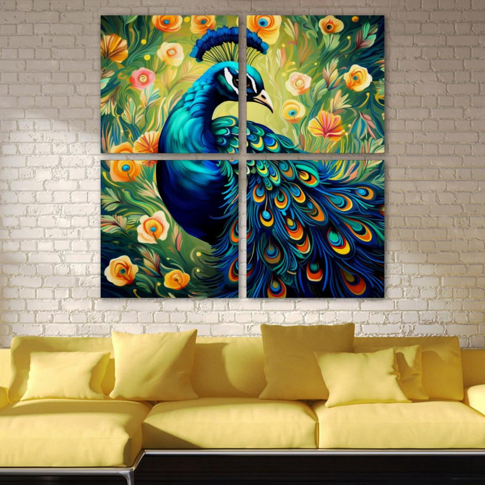 OWNSERIES Peacock Pattern 4PC Frameless Canvas Wall Art Paintings for ...