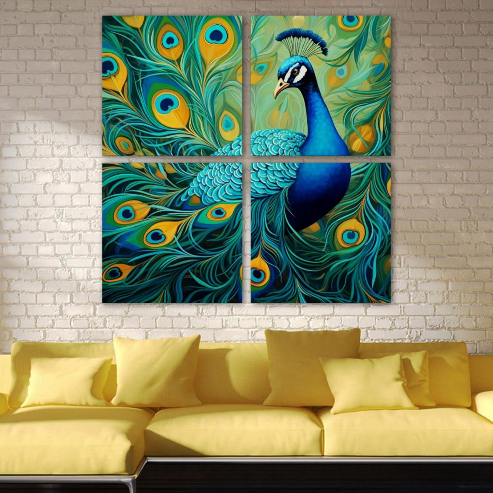 OWNSERIES Peacock Pattern 4PC Frameless Canvas Wall Art Paintings for ...
