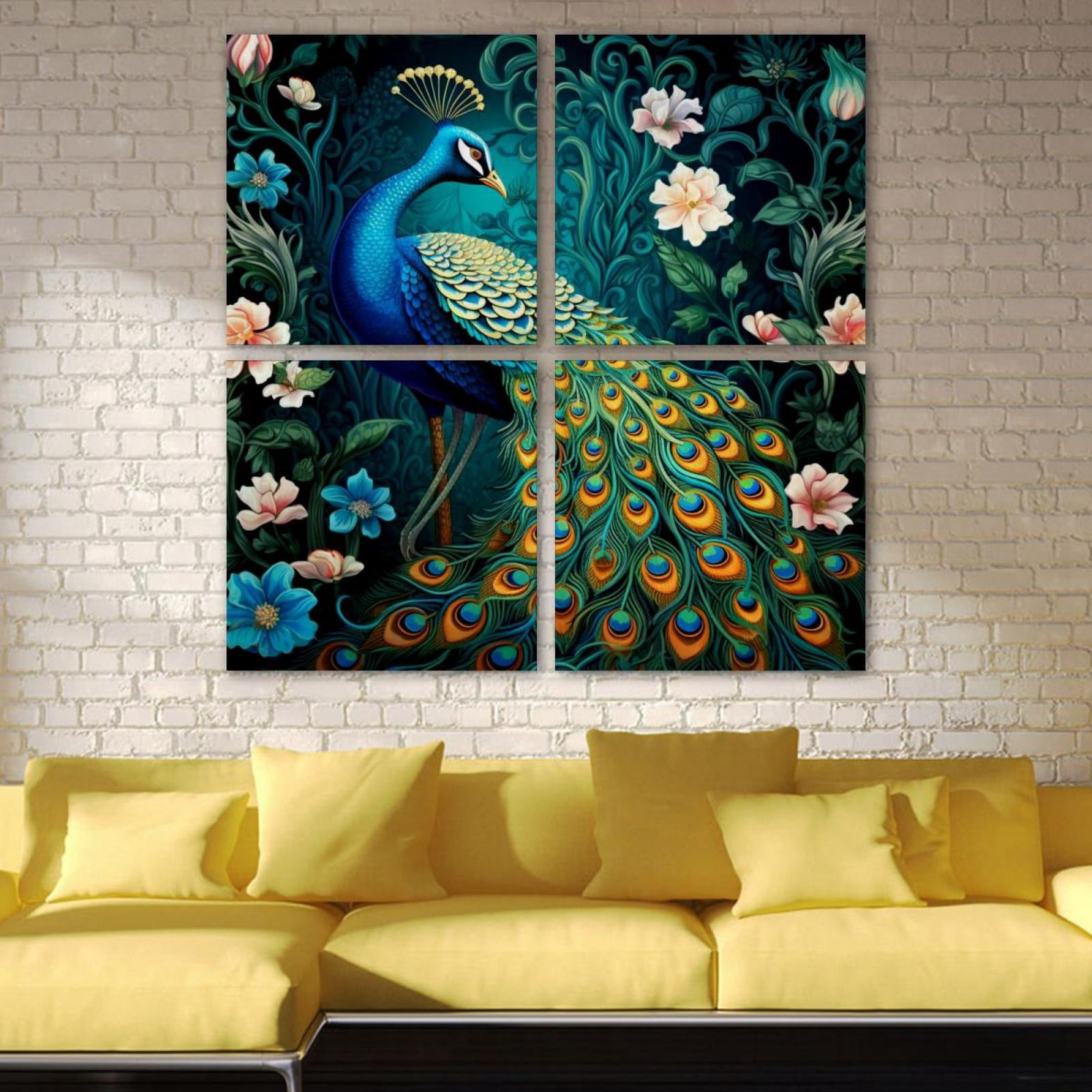 OWNSERIES Peacock Pattern 4PC Frameless Canvas Wall Art Paintings for ...