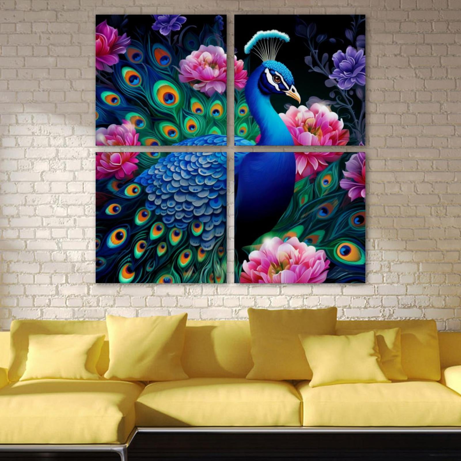 OWNSERIES Peacock Pattern 4PC Frameless Canvas Wall Art Paintings for ...