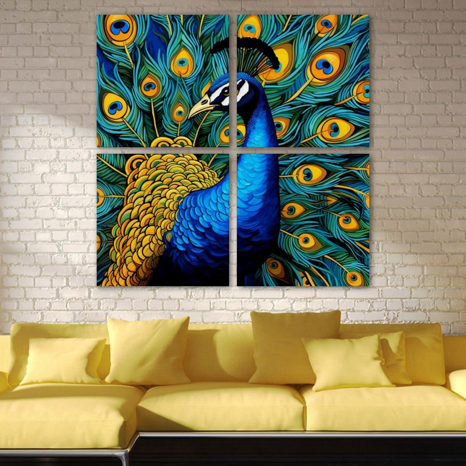 OWNSERIES Peacock Pattern 4PC Frameless Canvas Wall Art Paintings for ...