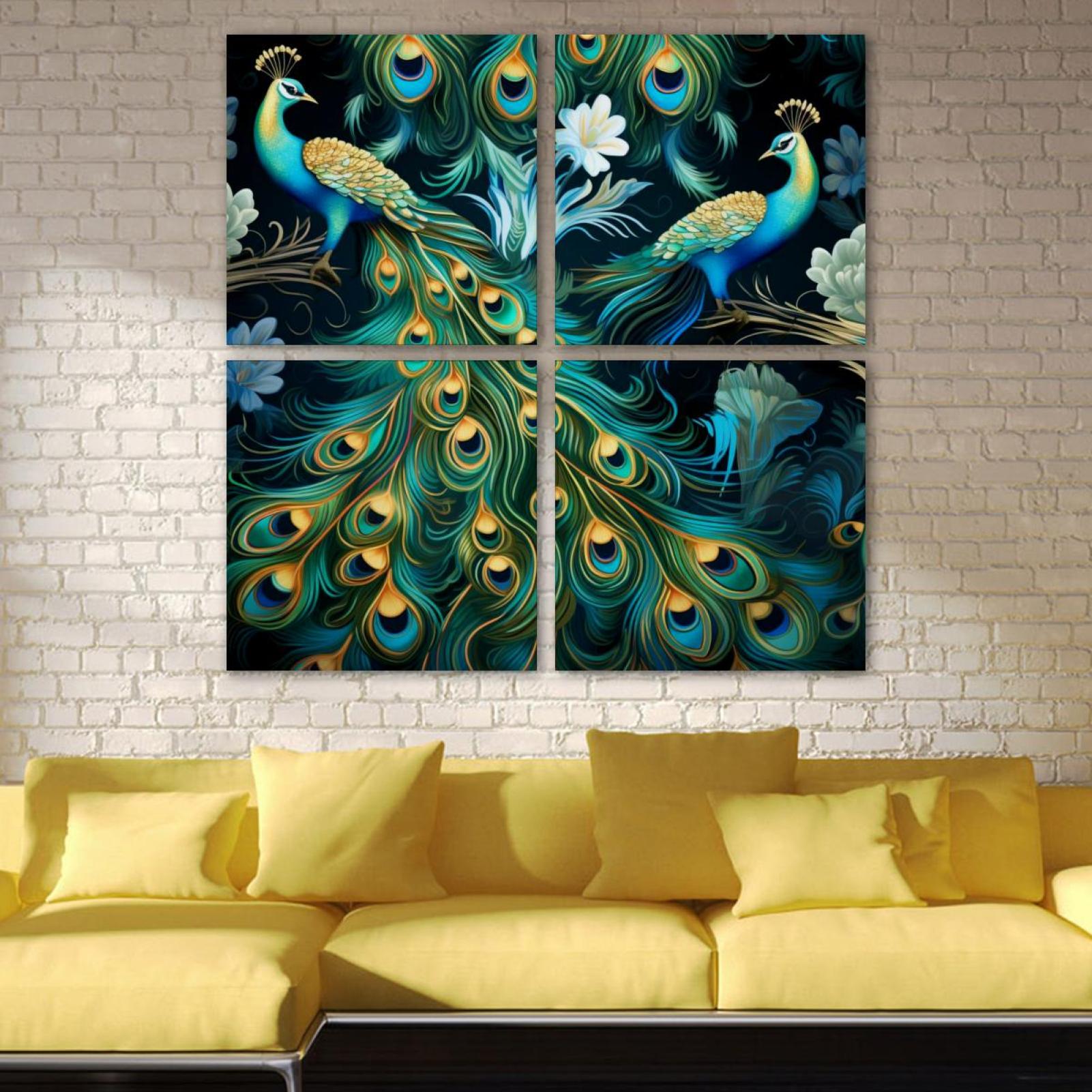 OWNSERIES Peacock Pattern 4PC Frameless Canvas Wall Art Paintings for ...