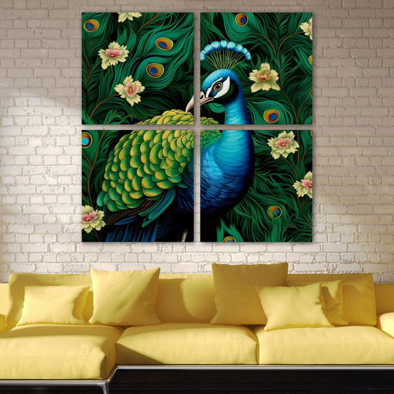 OWNSERIES Peacock Pattern 4PC Frameless Canvas Wall Art Paintings for ...