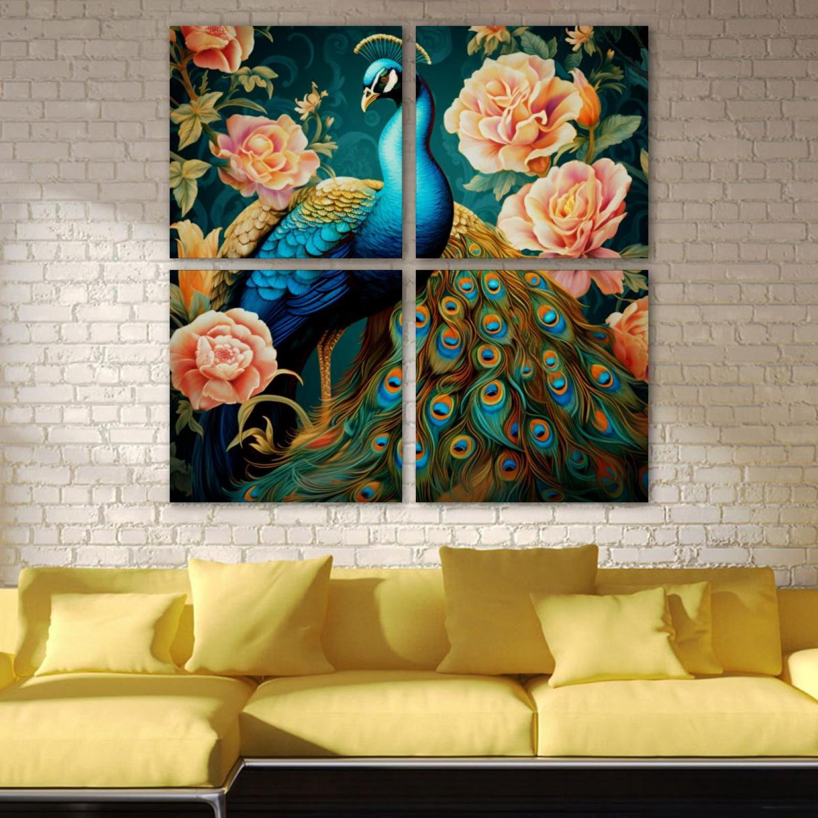 OWNSERIES Peacock Pattern 4PC Frameless Canvas Wall Art Paintings for ...