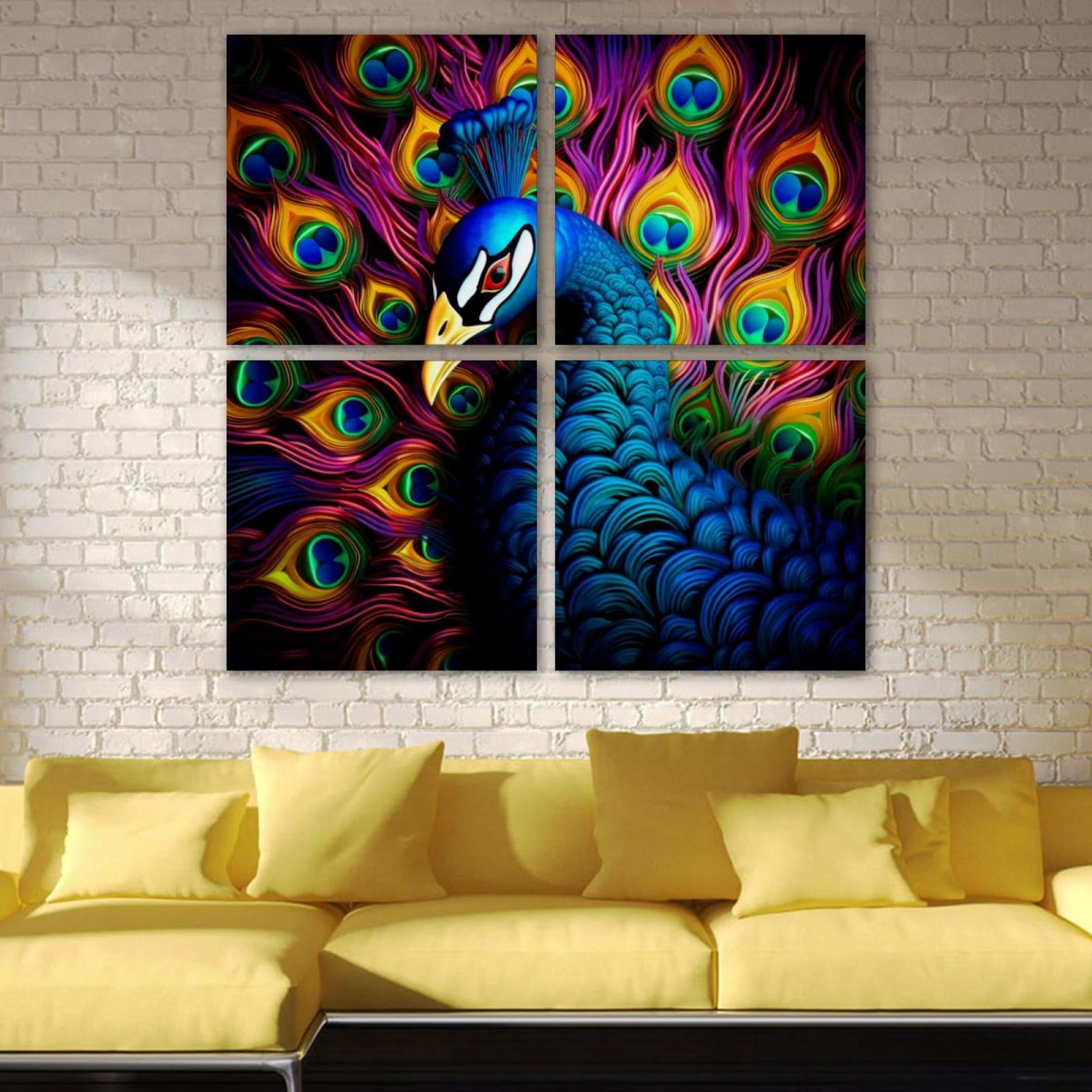 OWNSERIES Peacock Pattern 4PC Frameless Canvas Wall Art Paintings for ...