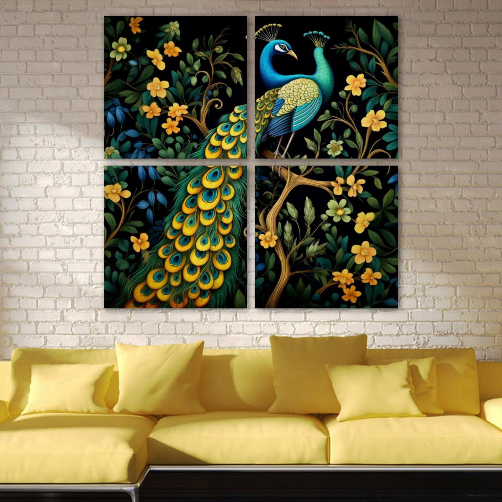 OWNSERIES Peacock Pattern 4PC Frameless Canvas Wall Art Paintings for ...
