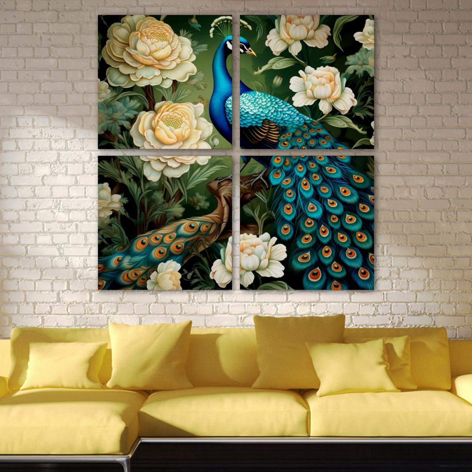 OWNSERIES Peacock Pattern 4PC Frameless Canvas Wall Art Paintings for ...