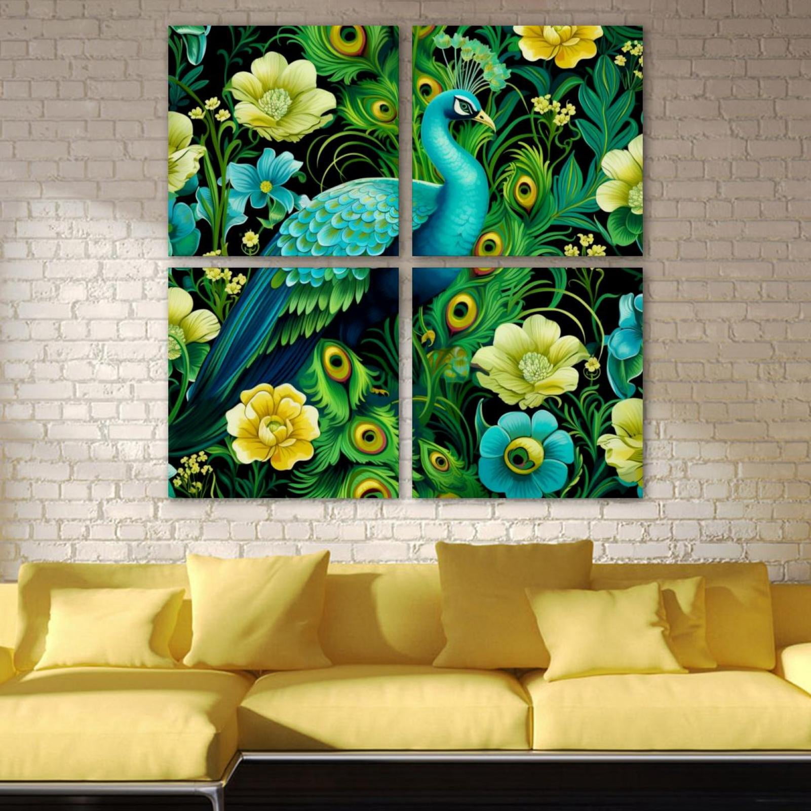 OWNSERIES Peacock Pattern 4PC Frameless Canvas Wall Art Paintings for ...