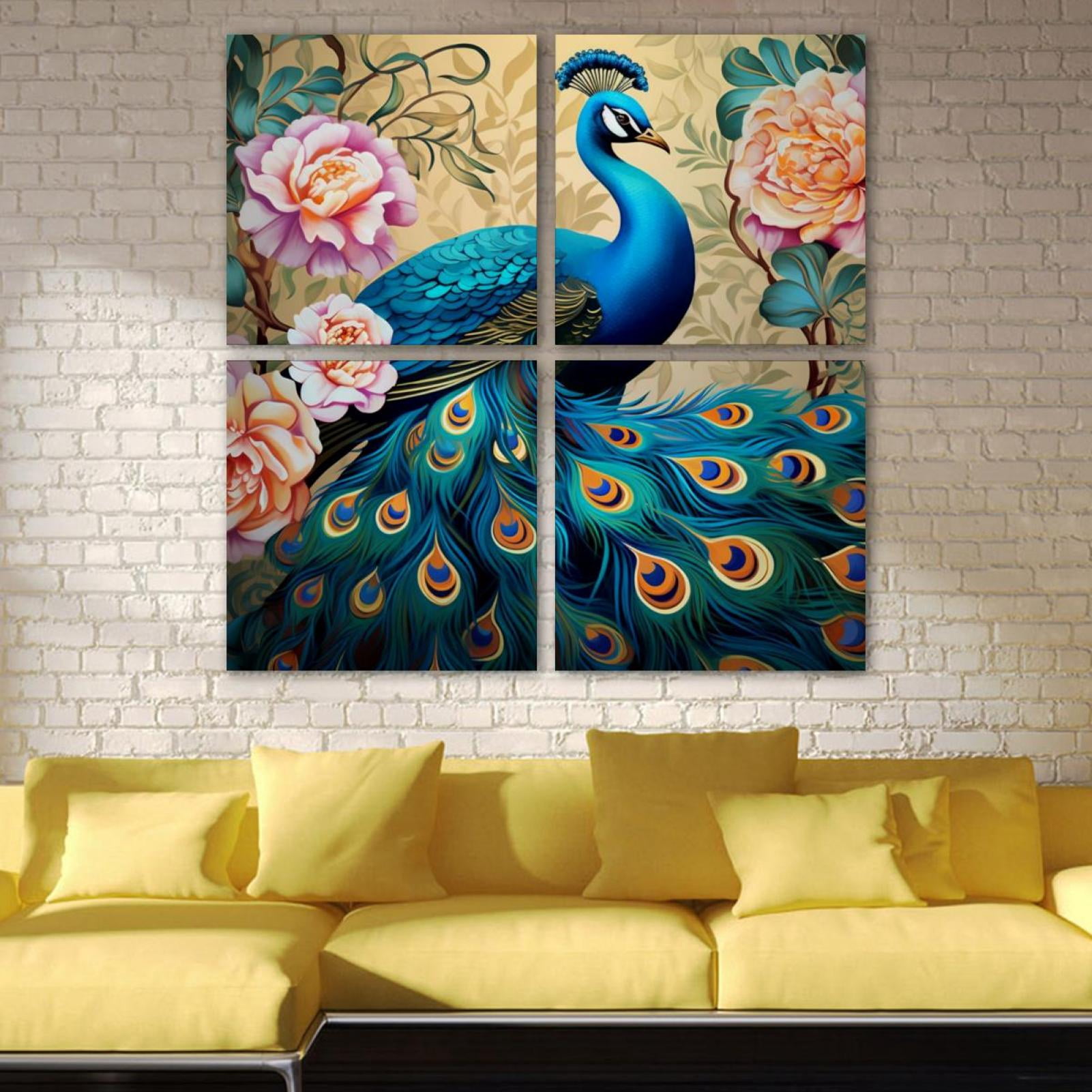 OWNSERIES Peacock Pattern 4PC Frameless Canvas Wall Art Paintings for ...