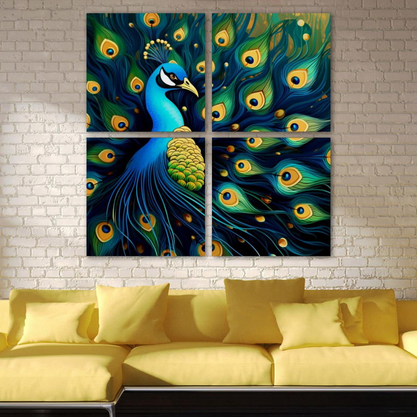 OWNSERIES Peacock Pattern 4PC Frameless Canvas Wall Art Paintings for ...