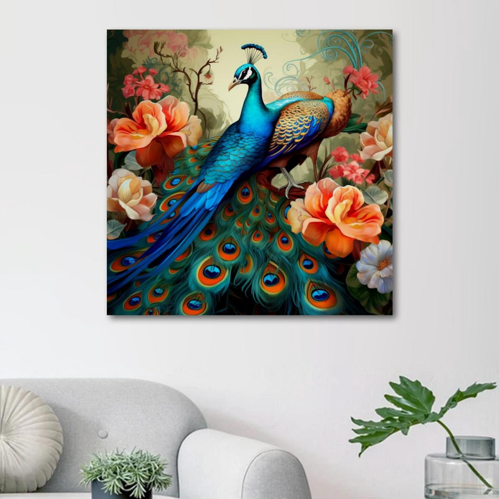 OWNSERIES Peacock Pattern Canvas Wall Art Paintings for Living Room ...