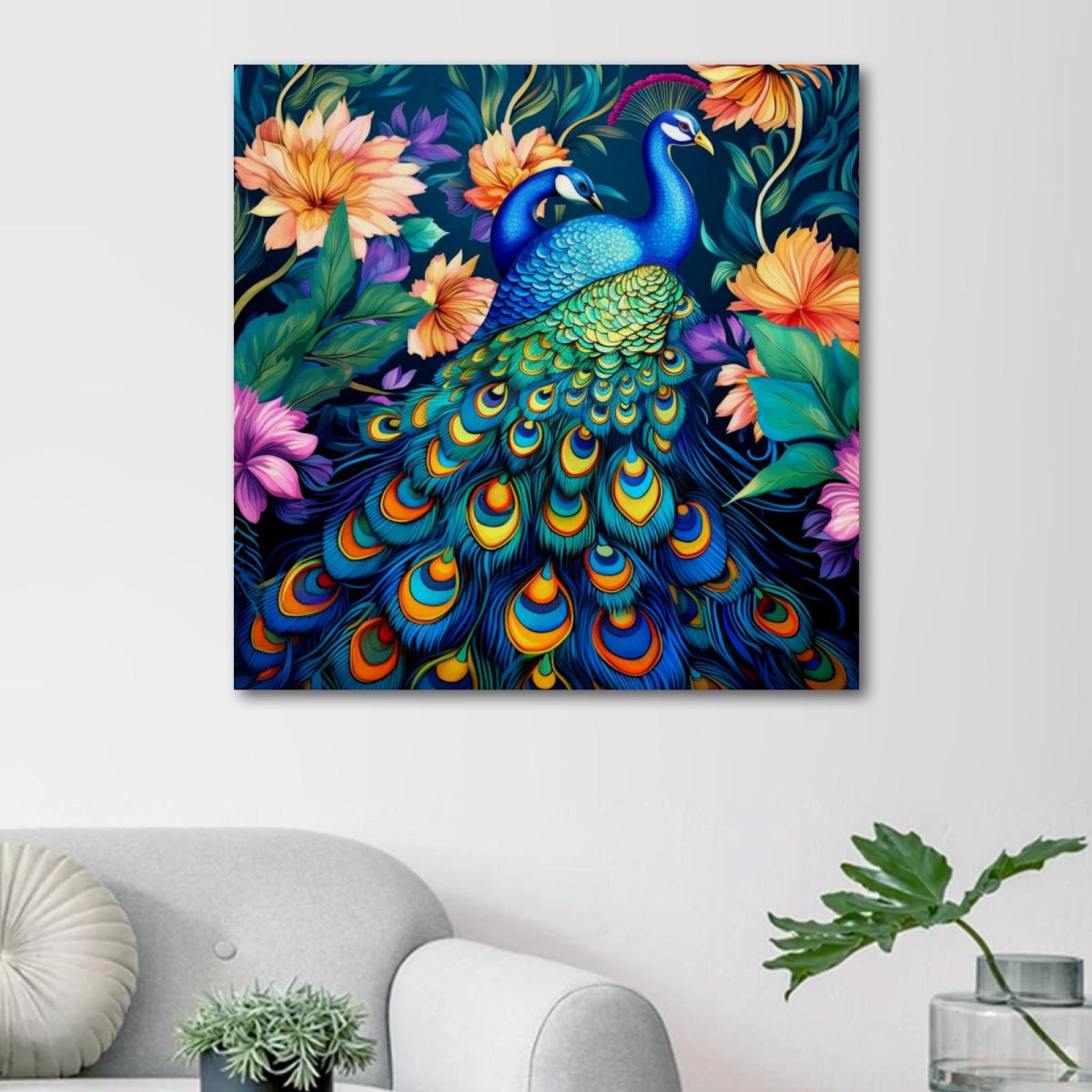 OWNSERIES Peacock Pattern Canvas Wall Art Paintings for Living Room ...