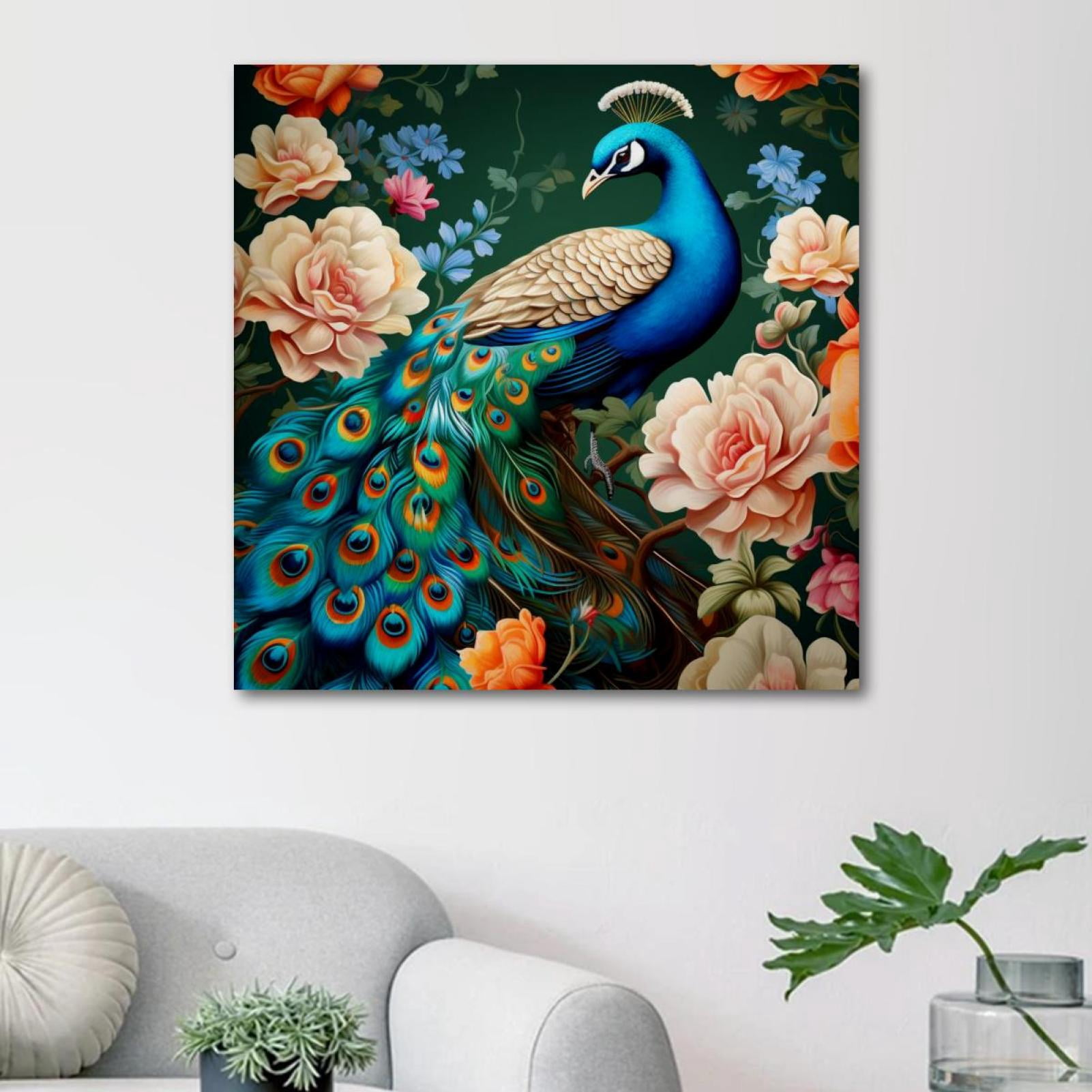 OWNSERIES Peacock Pattern Canvas Wall Art Paintings for Living Room ...