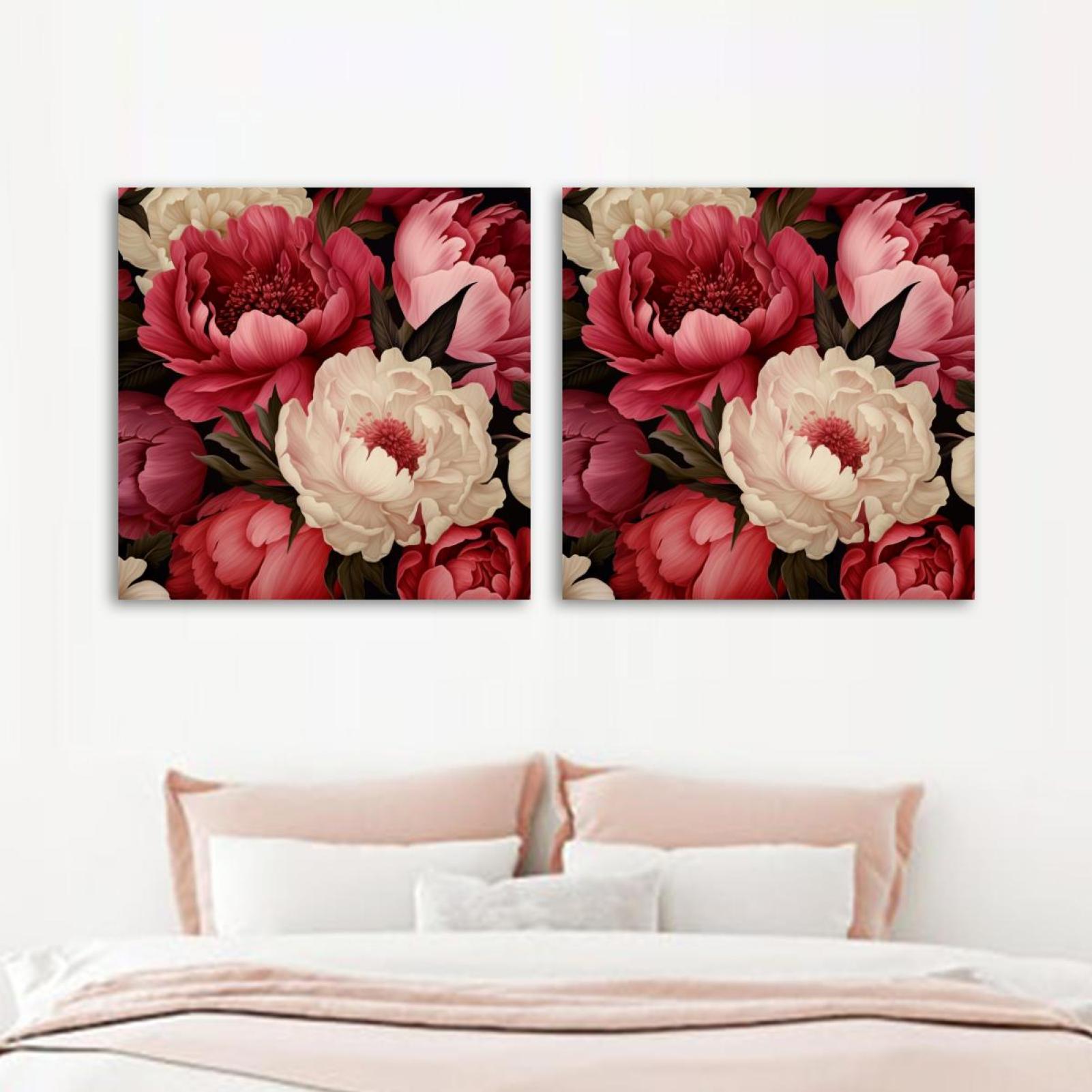 OWNSERIES Peony Flower Pattern Pattern 2PC Canvas Wall Art Paintings ...